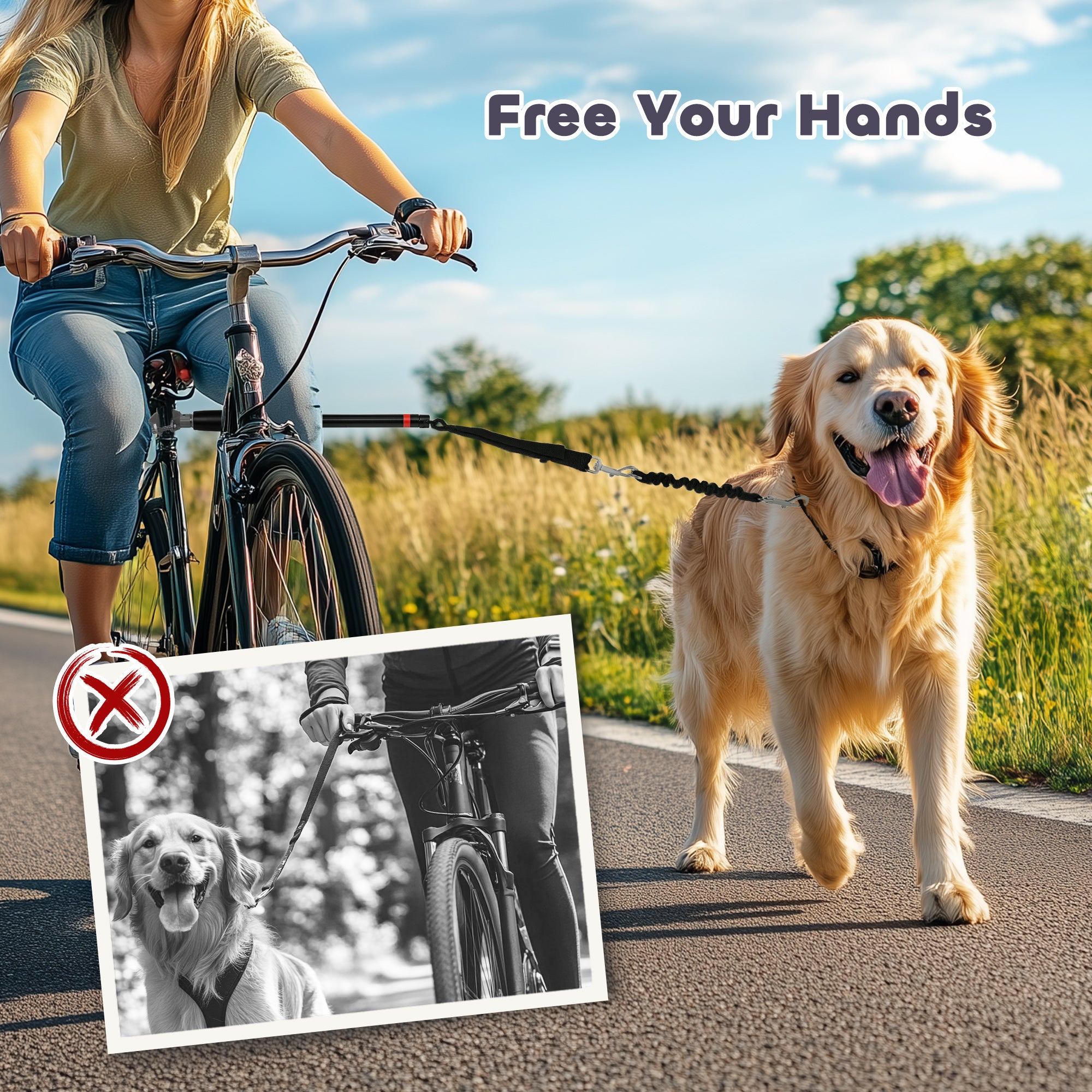 PawHut Dog Lead for Bicycle, Dog Leash for Cycling, Training, Jogging, Black - North Peak Garden Furniture