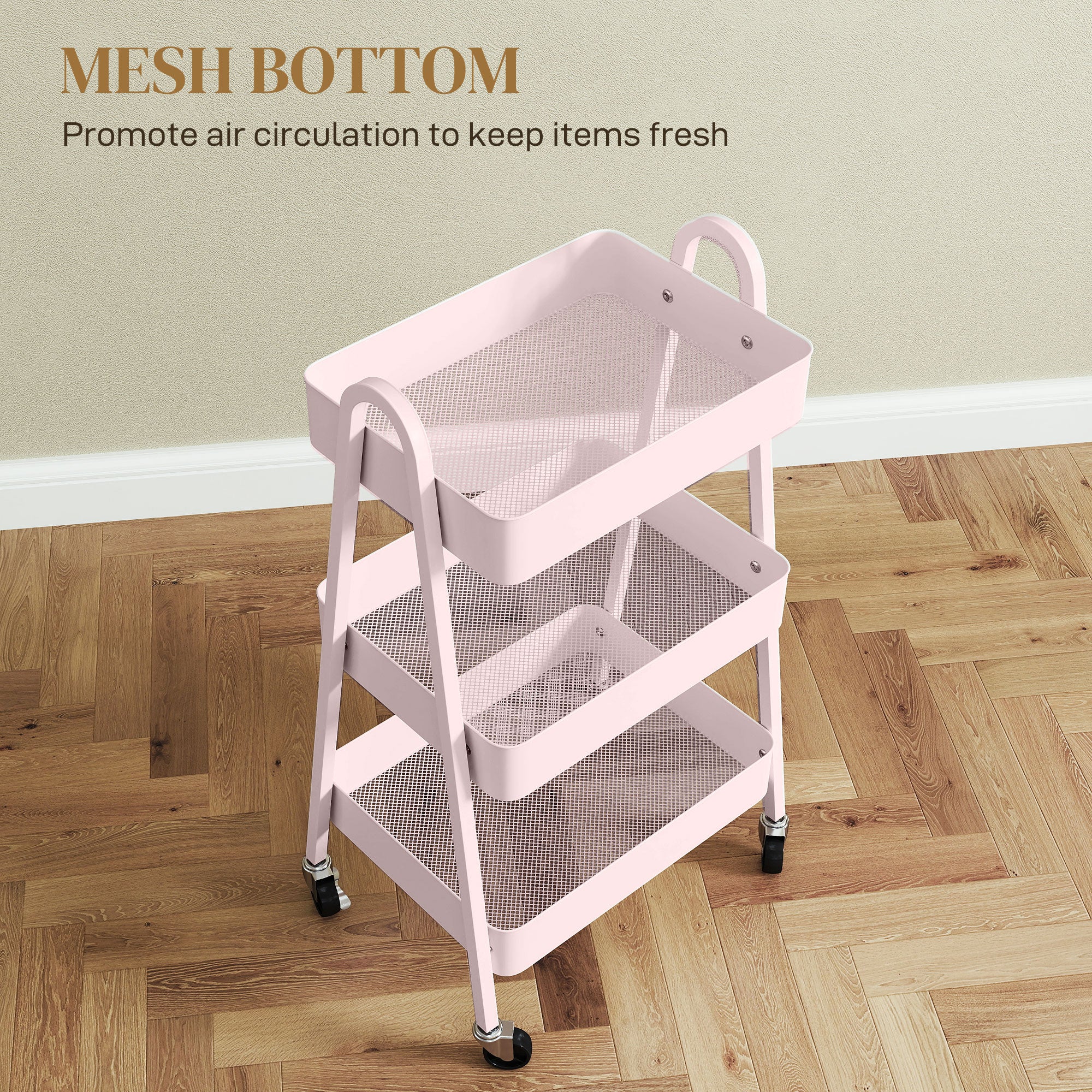 HOMCOM Three-Tier Storage Trolley - Pink - North Peak Garden Furniture