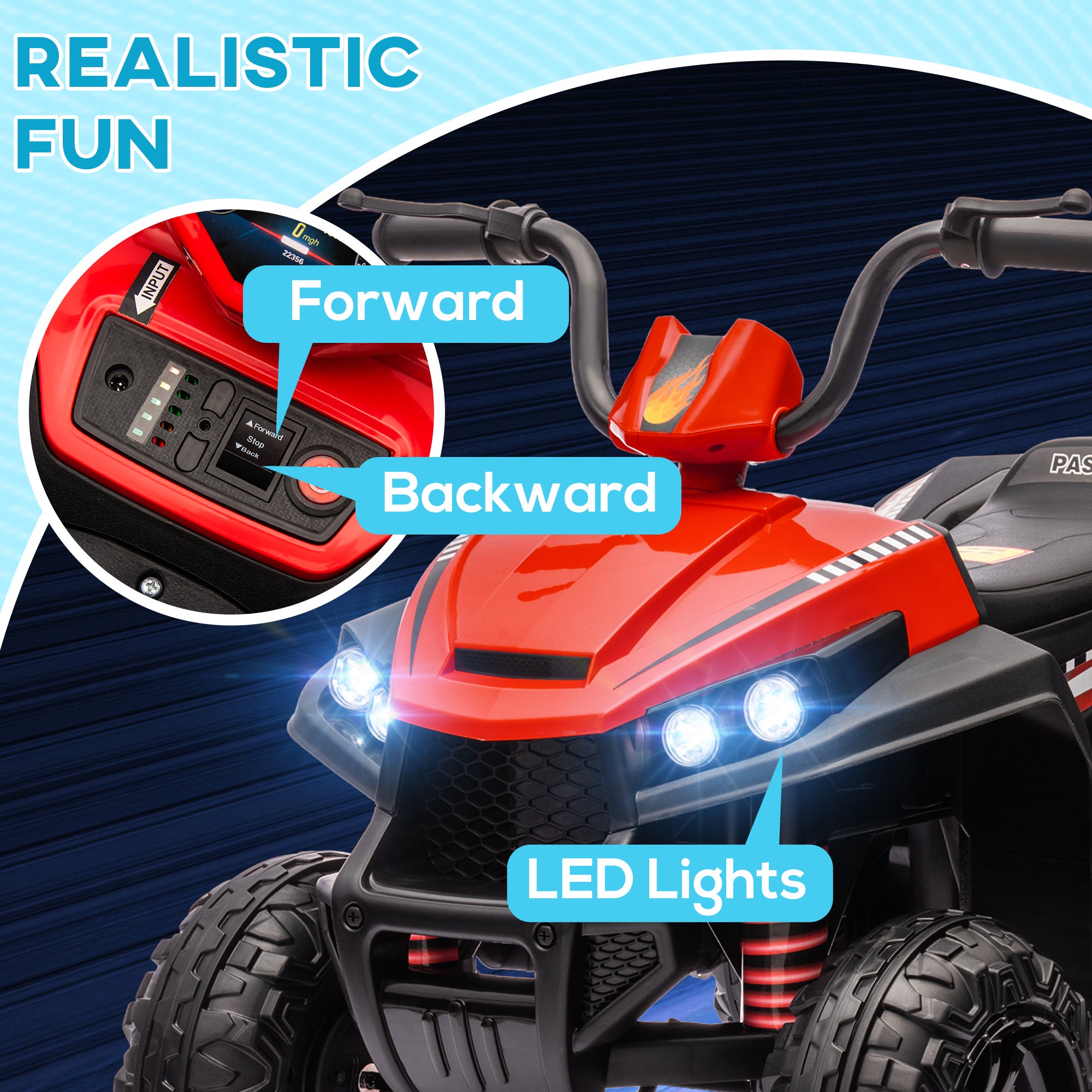 AIYAPLAY 12V Kids Electric Quad Bike w/ Spring Suspension System, Forward & Backward, LED Light, Music, MP3, Red - North Peak Garden Furniture