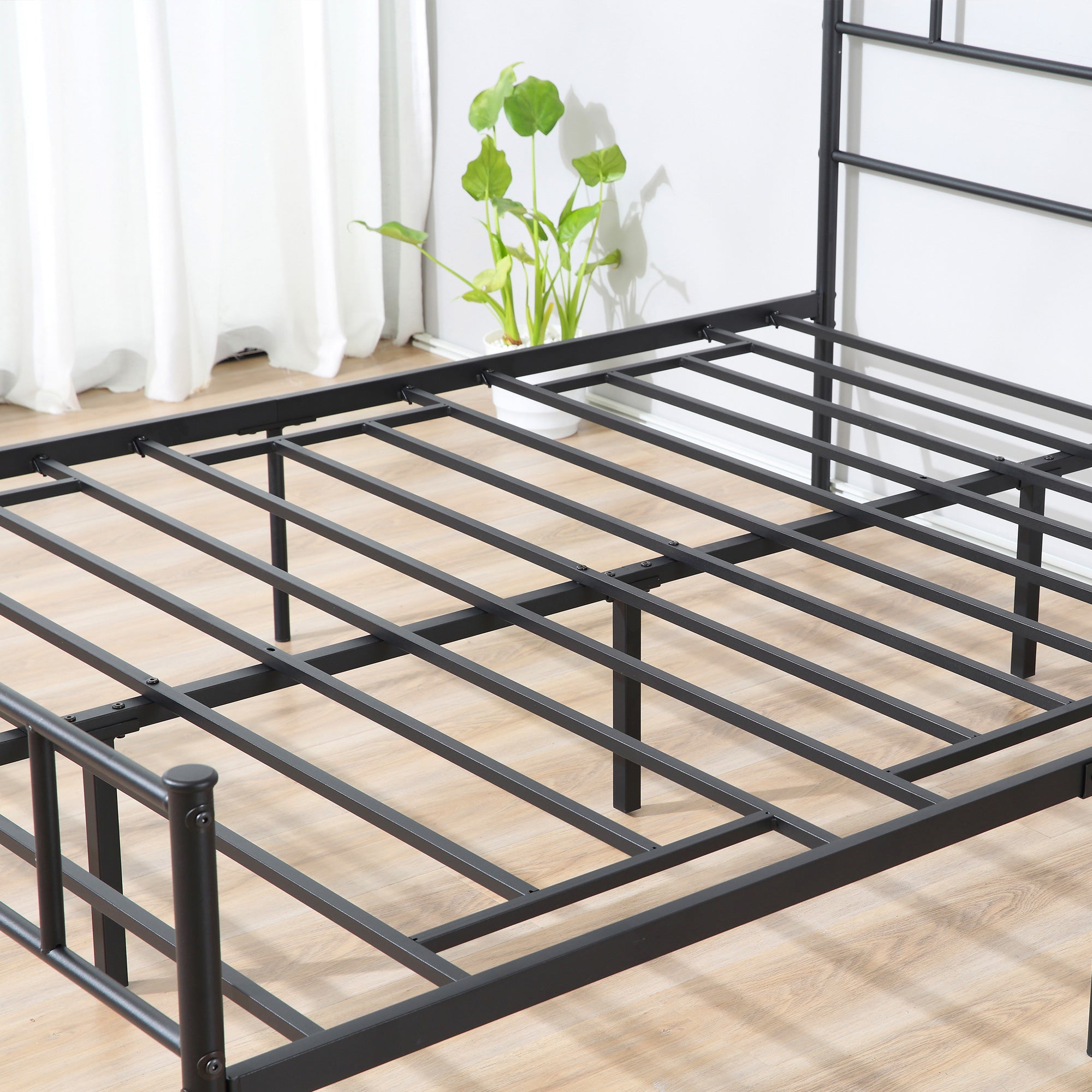 HOMCOM Double Metal Bed Frame Solid Bedstead Base with Headboard and Footboard, Metal Slat Support and Underbed Storage Space, Bedroom Furniture, Black - North Peak Garden Furniture