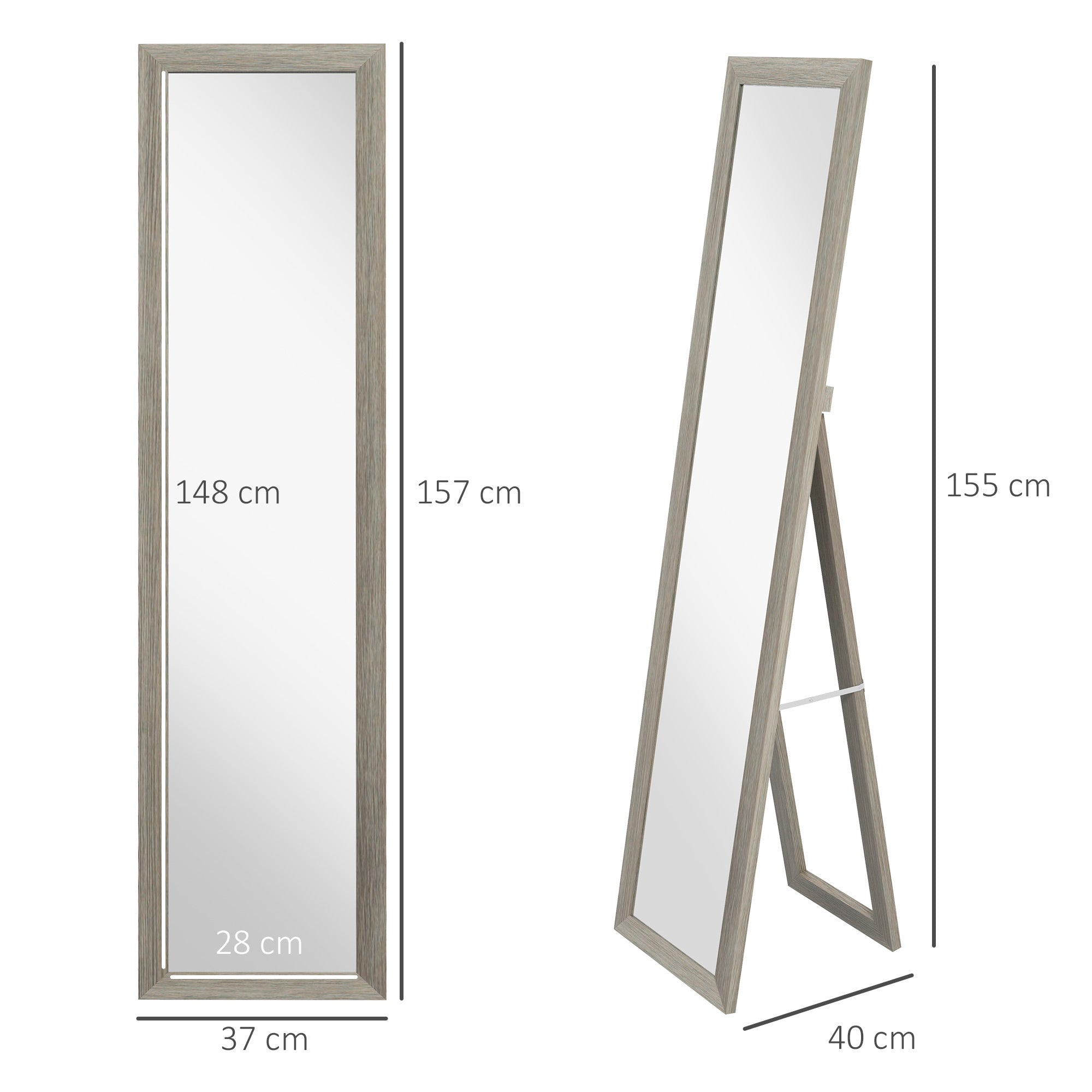 HOMCOM Rustic Full Length Mirror, Hanging and Freestanding Floor Mirror, Farmhouse Decorative Wall Mirror, for Living Room, Bedroom, 157 cm, Grey - North Peak Garden Furniture