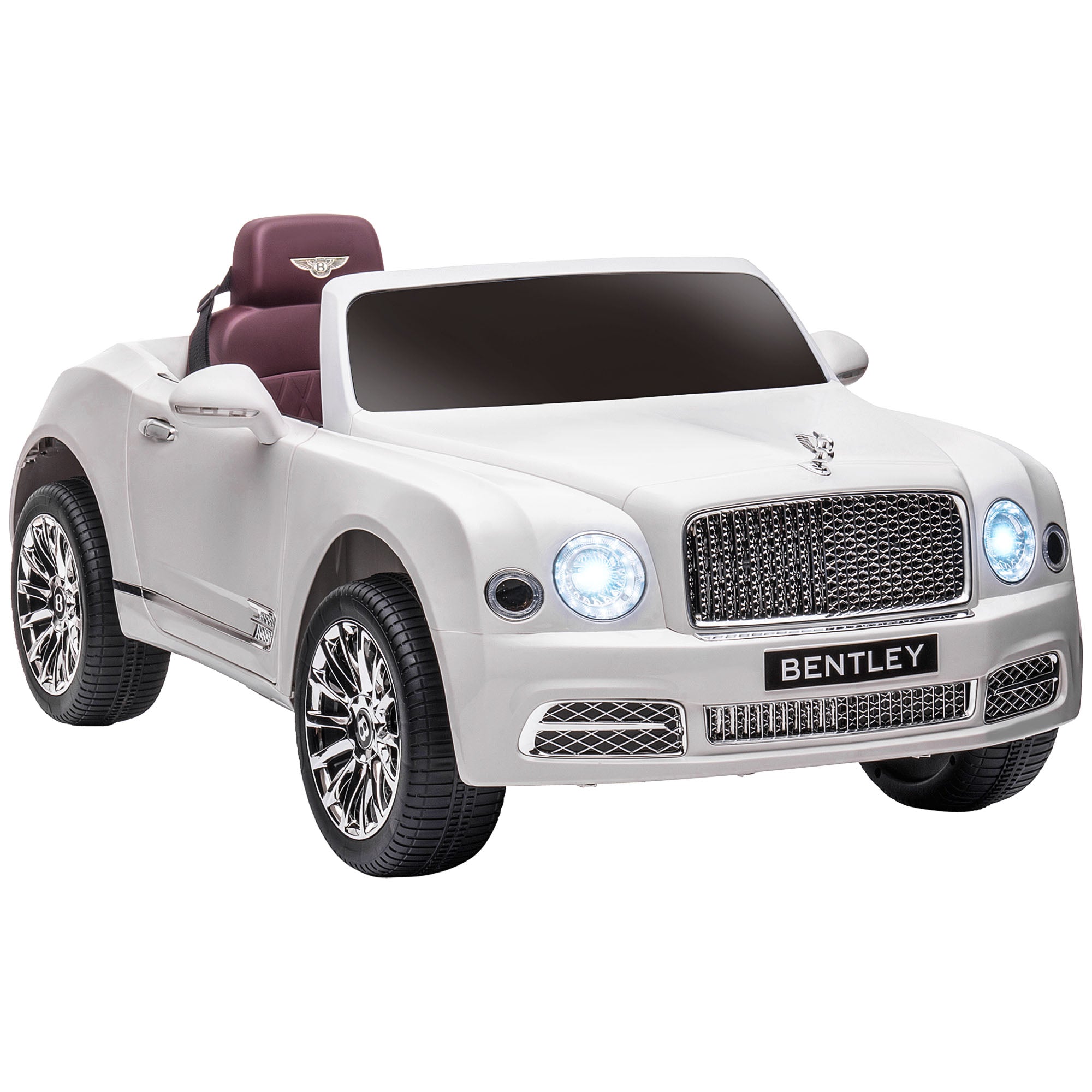 HOMCOM Bentley Mulsanne Licensed Kids Electric Ride-On Car, with Remote Control. LED lights, Music - White - North Peak Garden Furniture