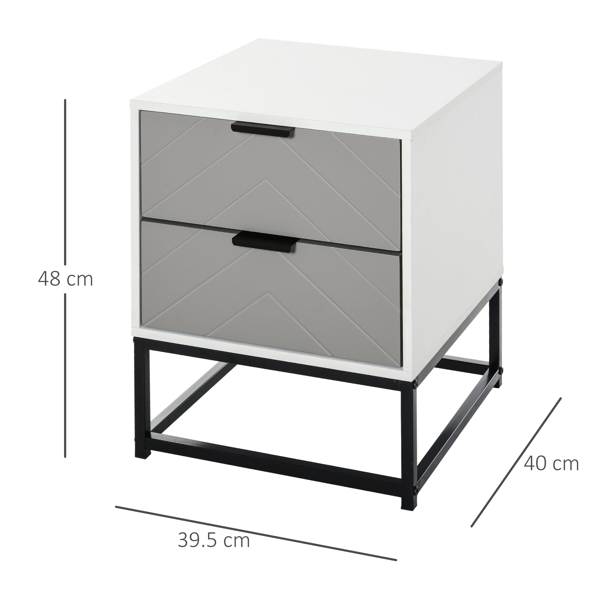 HOMCOM Bedside Cabinet, 2 Drawer Storage Unit with Unique Shape & Metal Base, Nightstand for Bedroom, Living Room, Study Room, Dorm