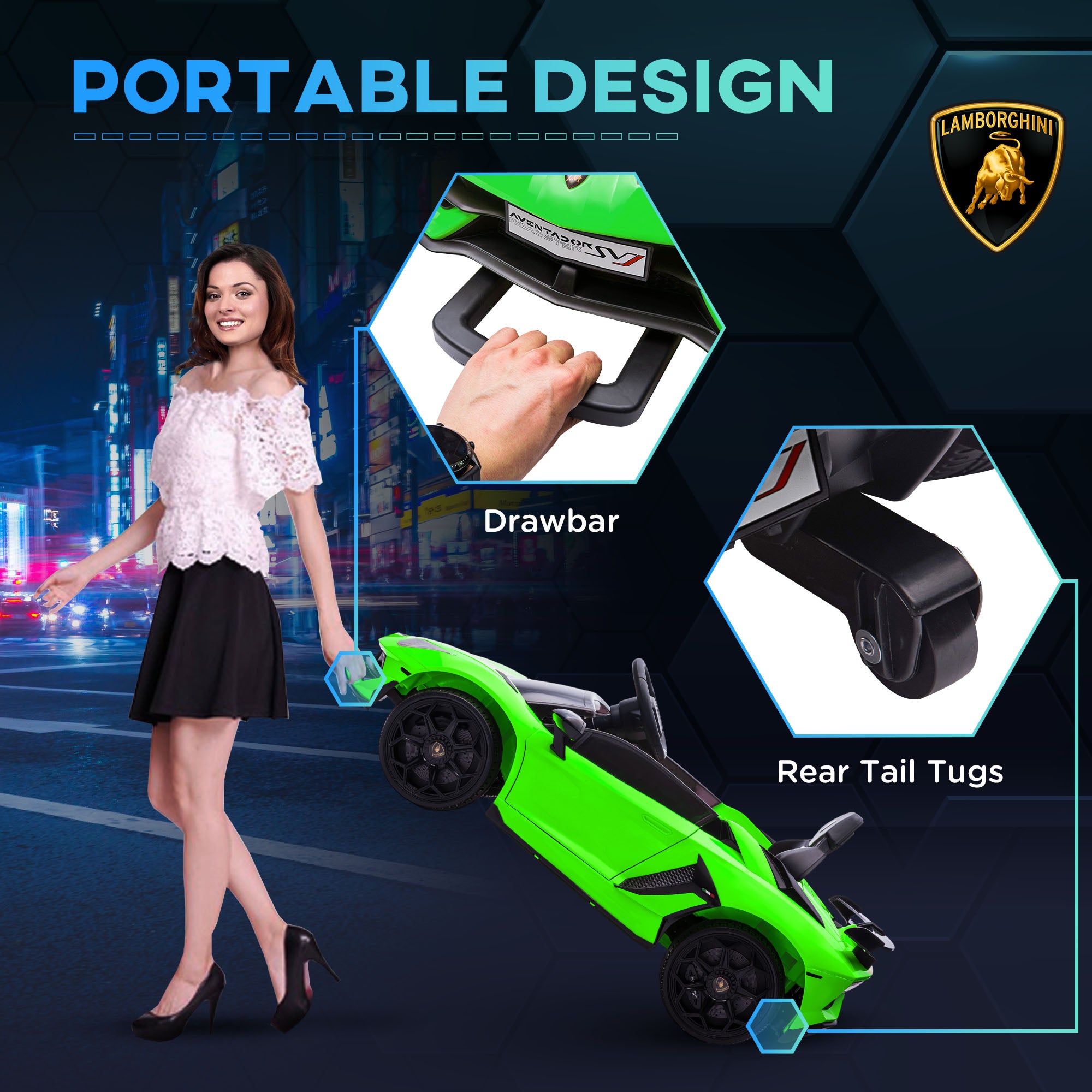 HOMCOM Lamborghini Licensed 12V kids Electric Car w/ Butterfly Doors, Remote, Music, Horn, Suspension - Green - North Peak Garden Furniture