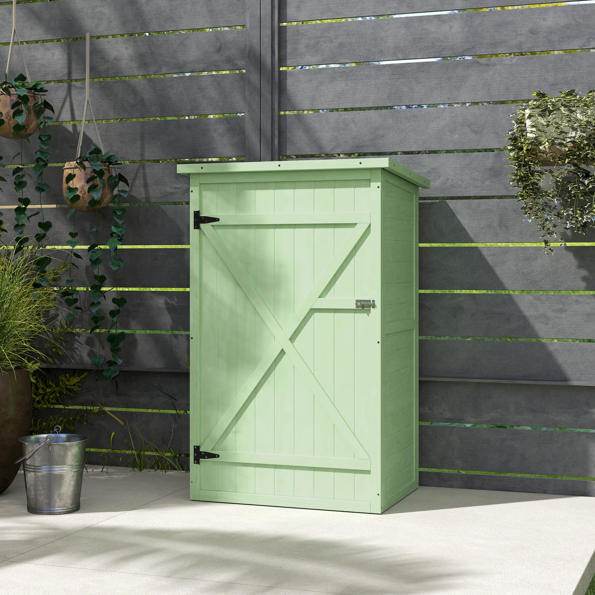 Outsunny Wooden Small Shed, Garden Storage Shed with Shelves and Bolt Latch, 75L x 56W x115H cm, Green - North Peak Garden Furniture