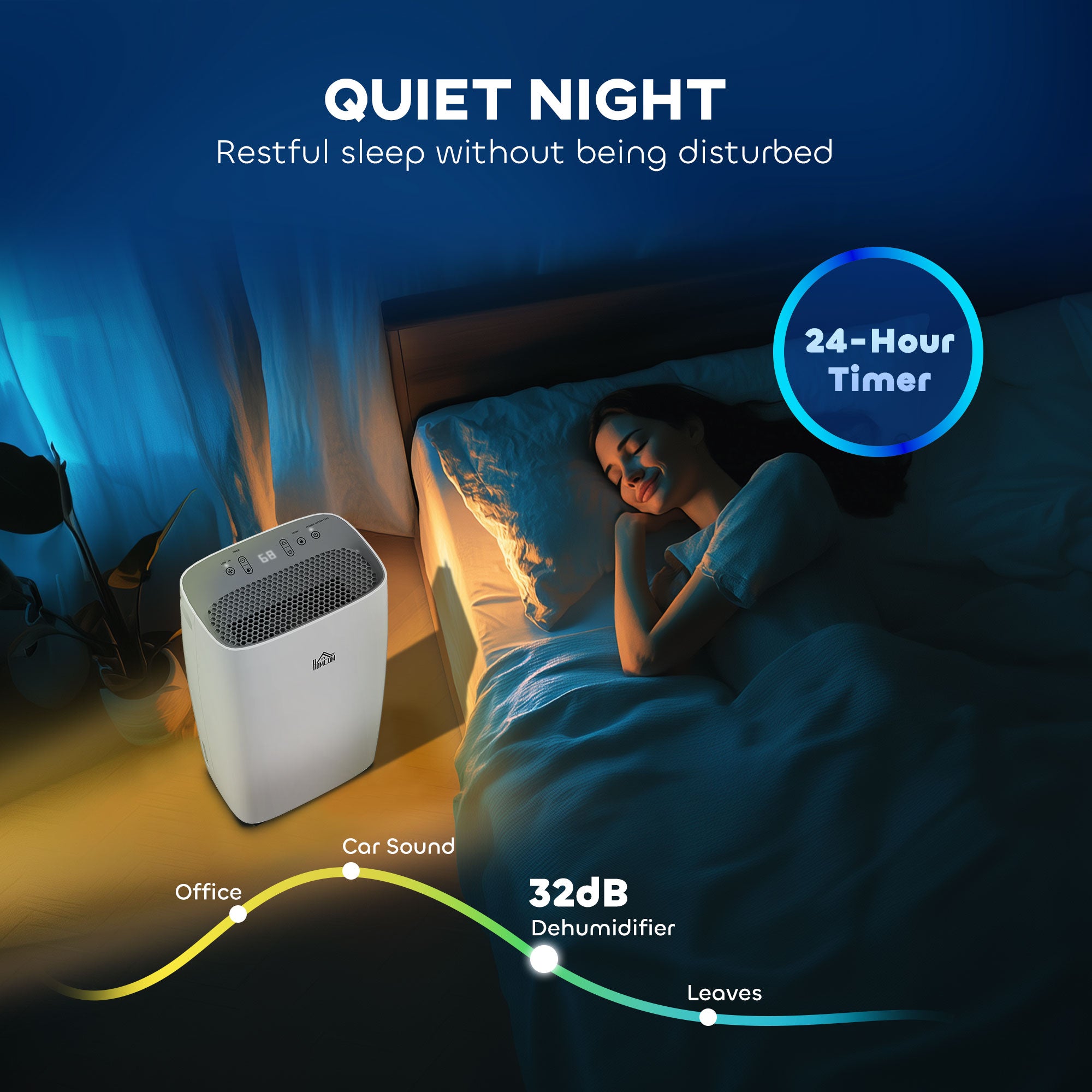 HOMCOM 12L/Day Dehumidifier with Continuous Drainage, 2.5L Water Tank, 24H Timer, Humidity Display, for Home Damp, Condensation, Mould and Laundry Drying, White - North Peak Garden Furniture