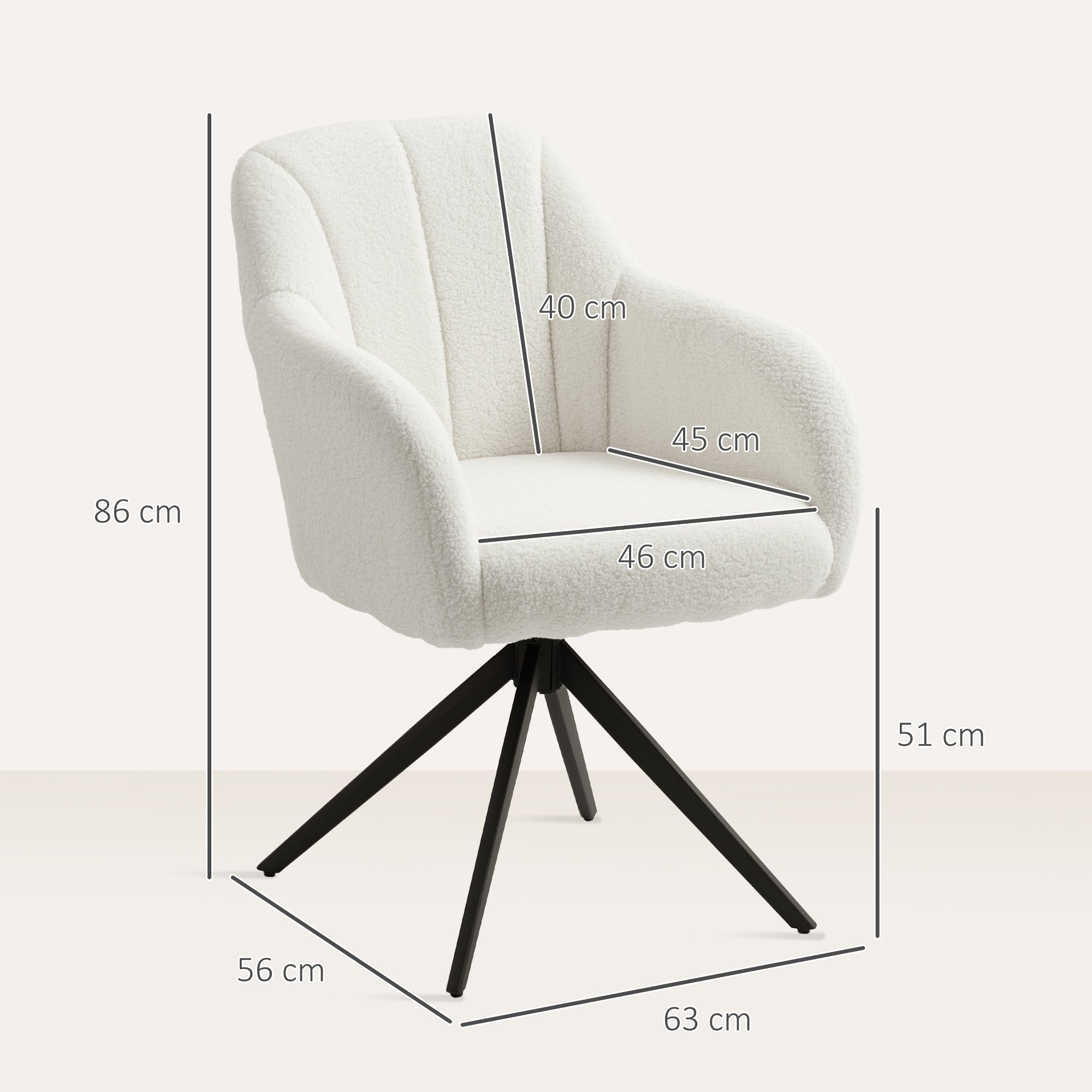 HOMCOM 360° Swivel Accent Chair, Teddy Fleece Fabric Armchair, Upholstered Tufted Vanity Chair with Steel Legs for Living Room, Bedroom, Home Office, White - North Peak Garden Furniture