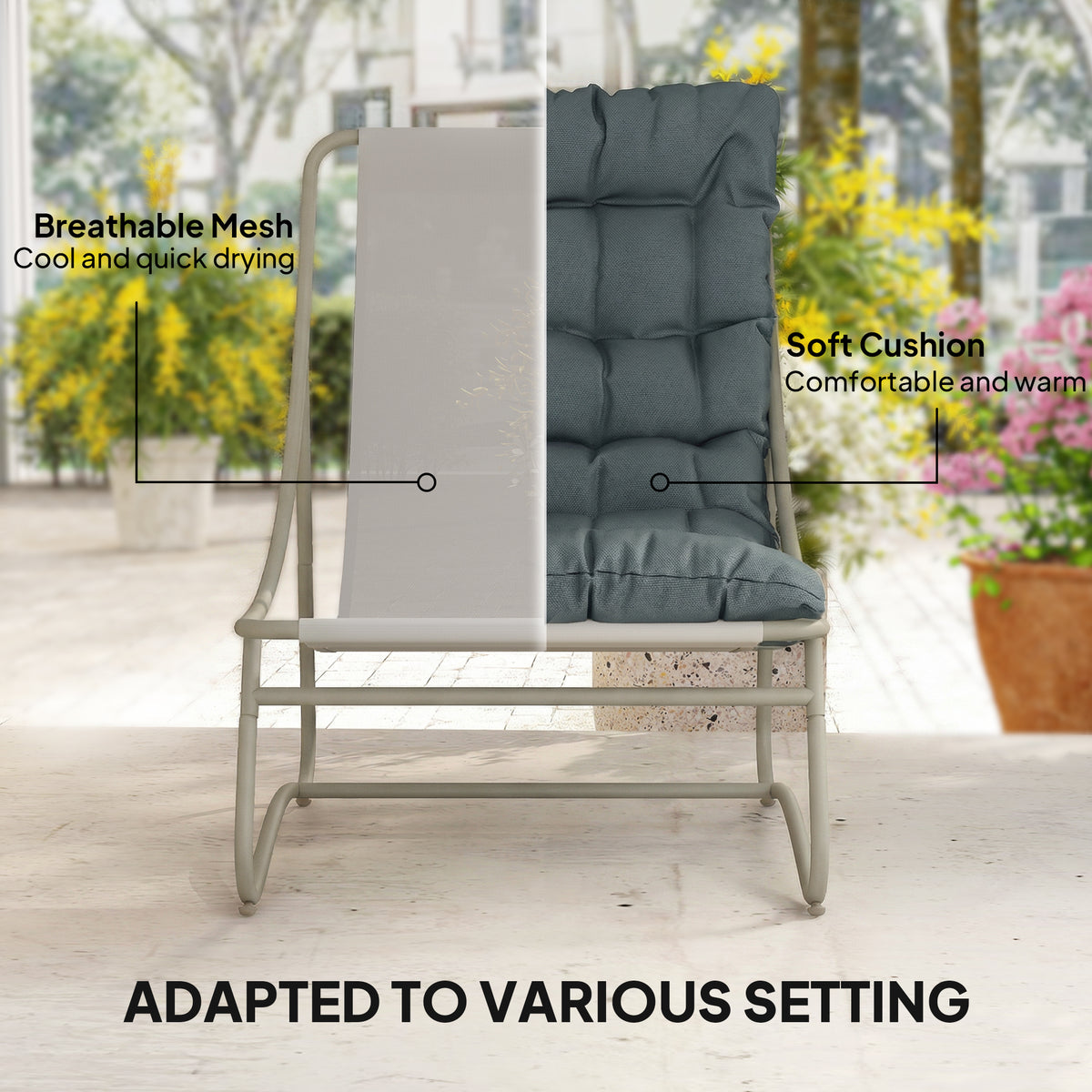 Outsunny 3 Piece Garden Bistro Set, Round Outdoor Bistro Table and Chairs Set for 2 with Texteline Seat and Cushions, Dark Grey