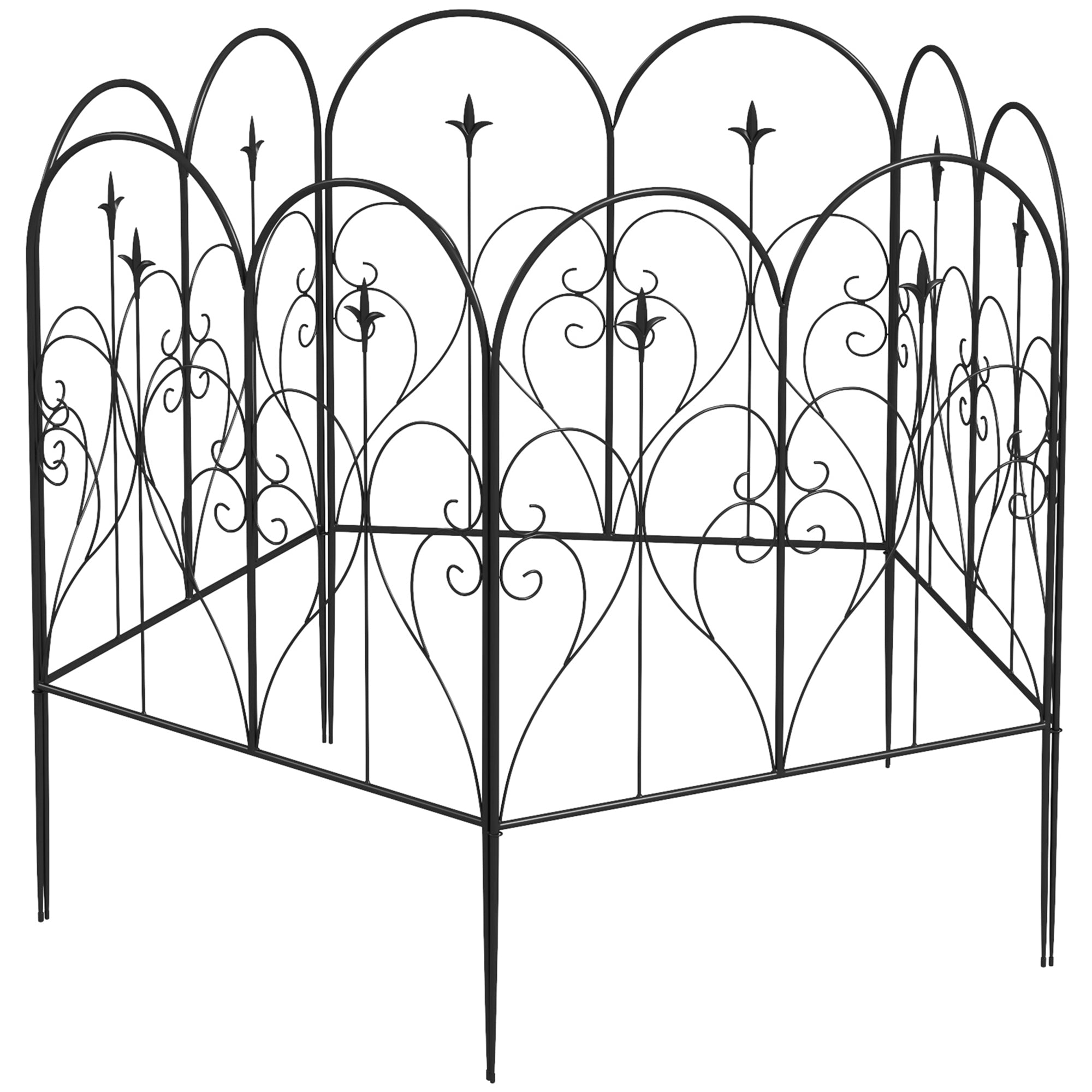 Outsunny Set of Five Decorative Heart Metal Fence Panels - Black