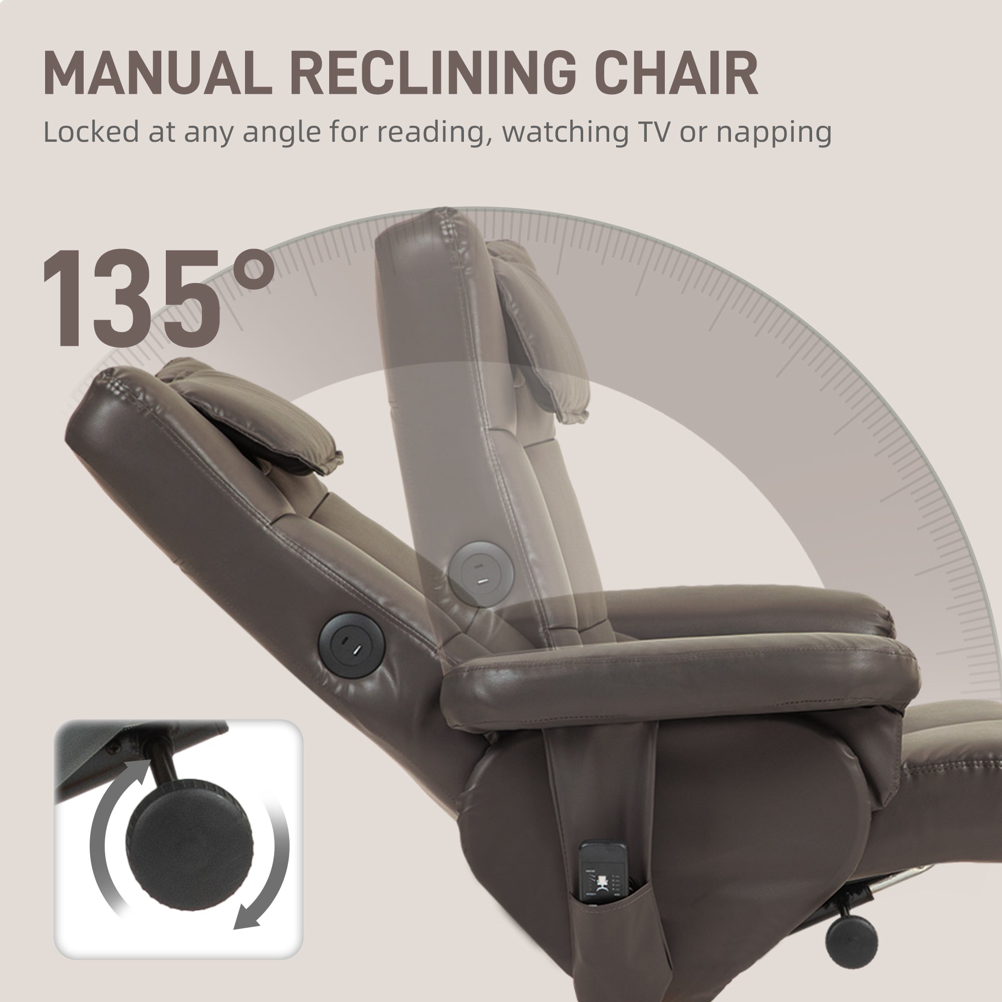 HOMCOM Faux Leather Massage Recliner Chair, with Storage Ottoman - Brown - North Peak Garden Furniture