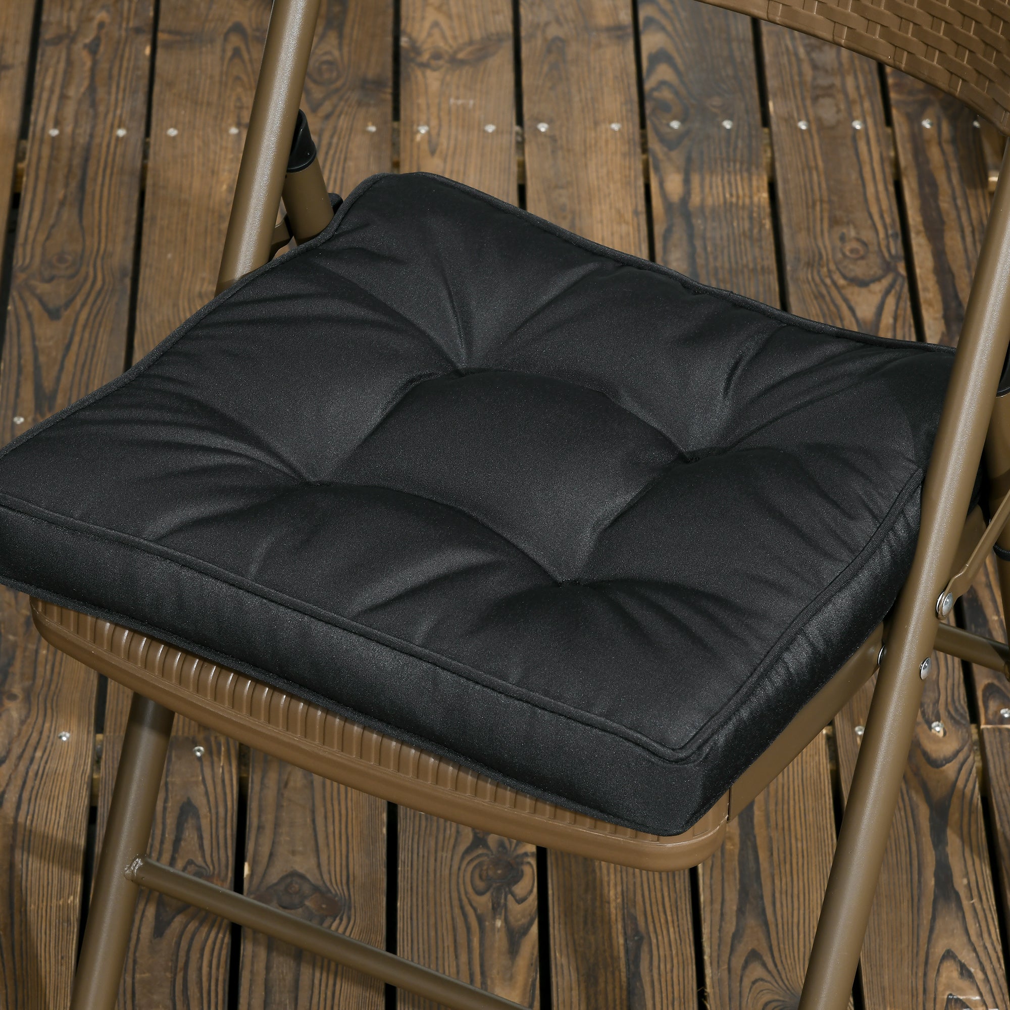 Outsunny Set of 4 Garden Seat Cushion with Ties, 42 x 42cm Replacement Dining Chair Seat Pad, Black - North Peak Garden Furniture