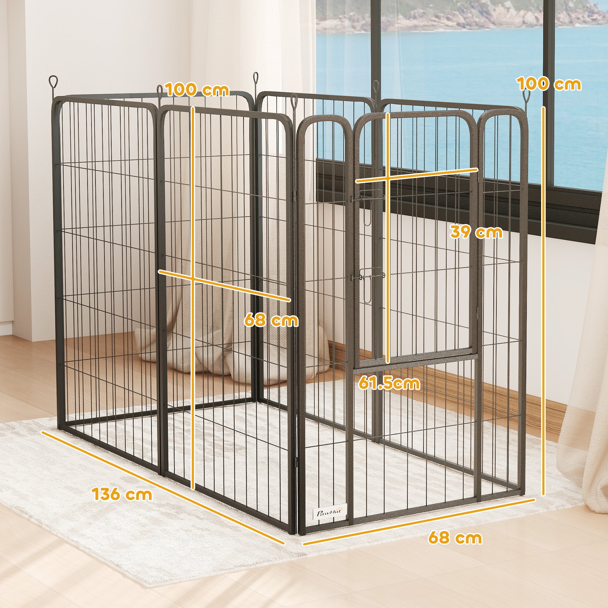 PawHut 6 Panels Heavy Duty Dog Playpen with Secure Door, for Indoor Outdoor, for Garden, Camping, 100cm High - North Peak Garden Furniture