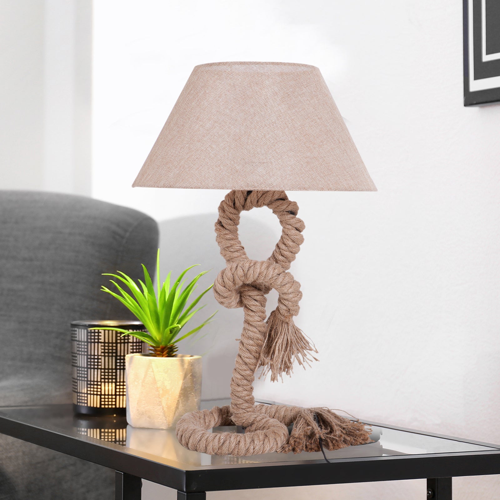 HOMCOM Table Lamp Bedside Light Indispensable Nautical Twisted Rope Glow E27 Bedroom Living Room Beige - North Peak Garden Furniture