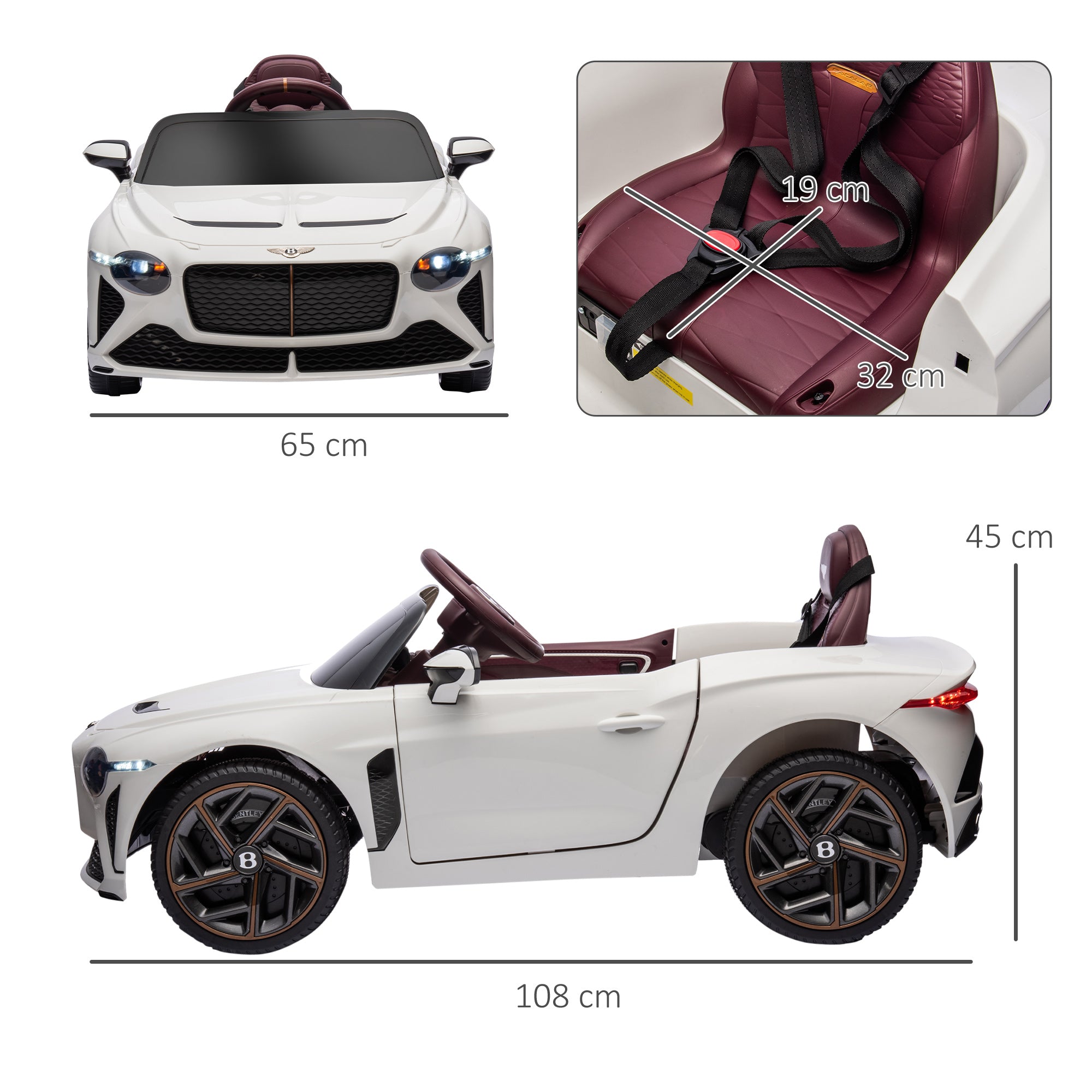 HOMCOM Bentley Bacalar Licensed 12V Kids Electric Car, with Remote Control, White - North Peak Garden Furniture