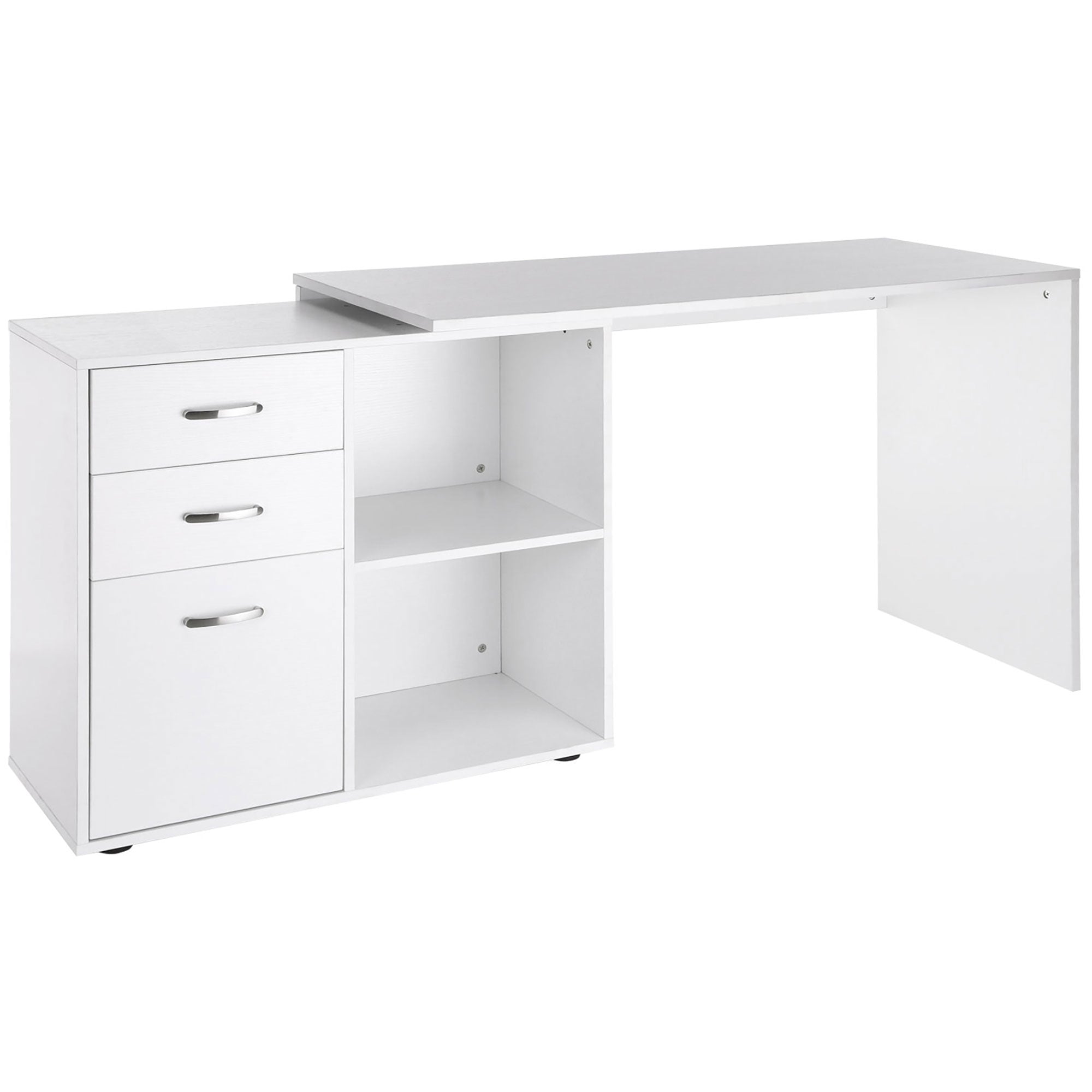 HOMCOM L-Shaped Computer Desk, 2 Shaped Corner Desk with Drawers, File Cabinet and Storage Shelves, Home Office Desk, 117 x 83.5 x 76cm, White