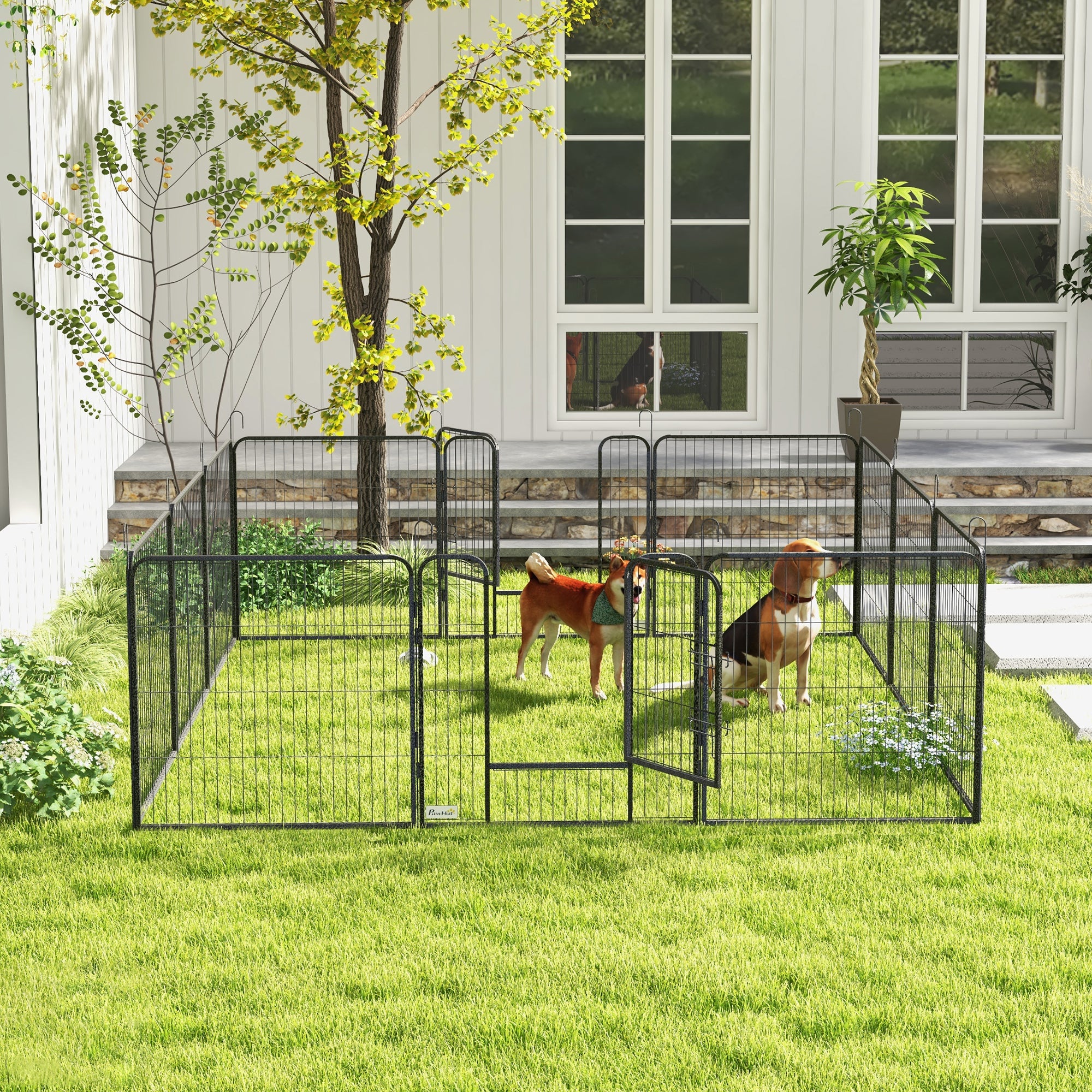 PawHut 12 Panels Heavy Duty Puppy Playpen, for Small Dogs, Indoor and Outdoor Use - Silver - North Peak Garden Furniture