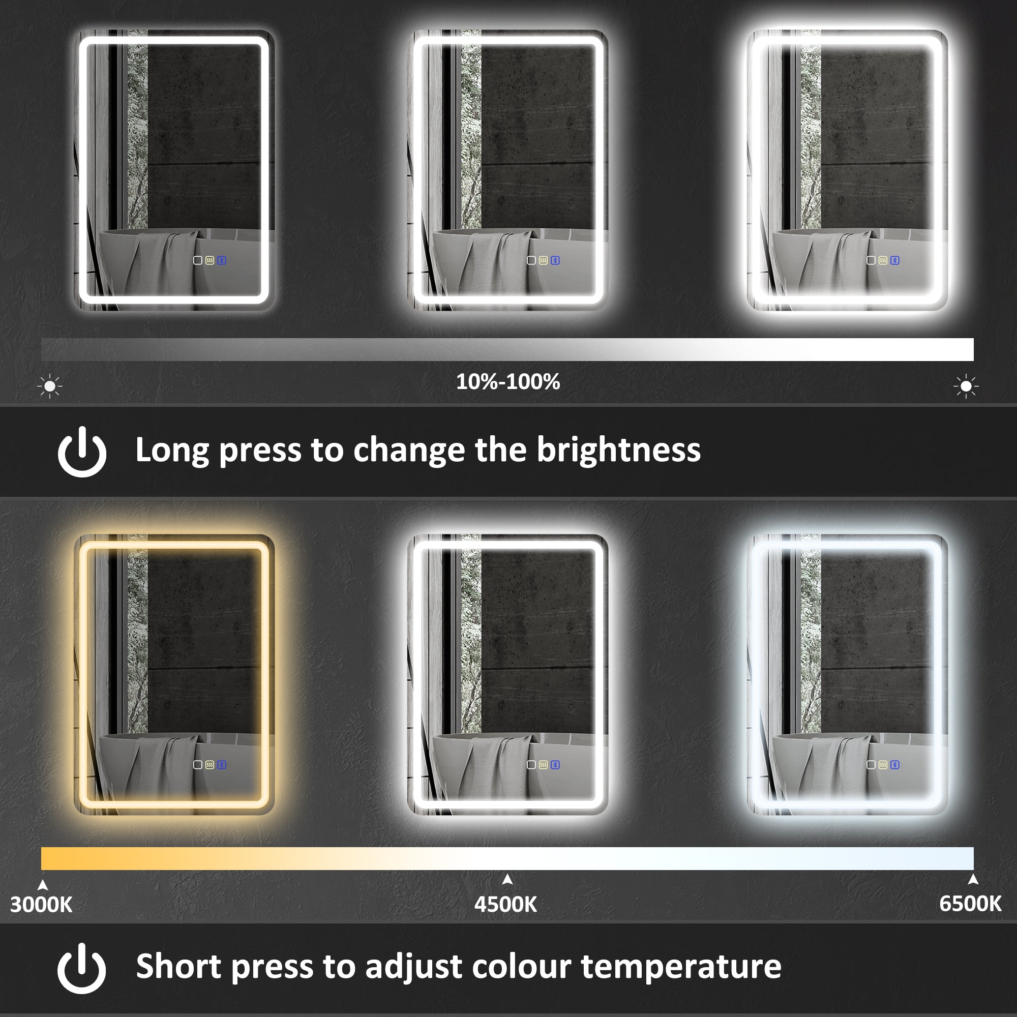 HOMCOM 50 x 70 cm Bluetooth LED Bathroom Mirror with Anti-Fog - Silver Tone - North Peak Garden Furniture