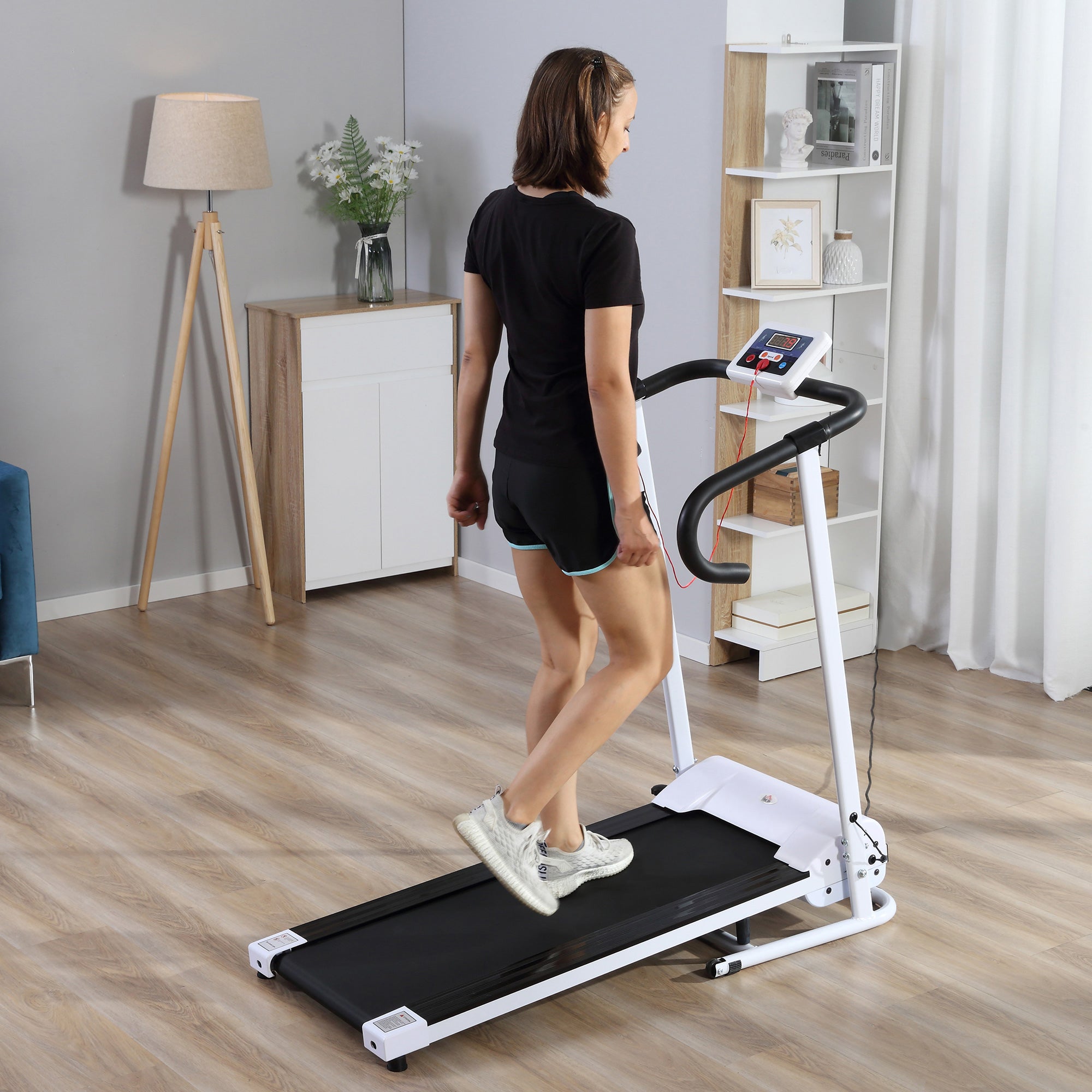 HOMCOM 1.25HP Motorised Electric Treadmill, 10km/h Folding Running Machine, Gym Fitness Exercise with LCD Monitor, White - North Peak Garden Furniture