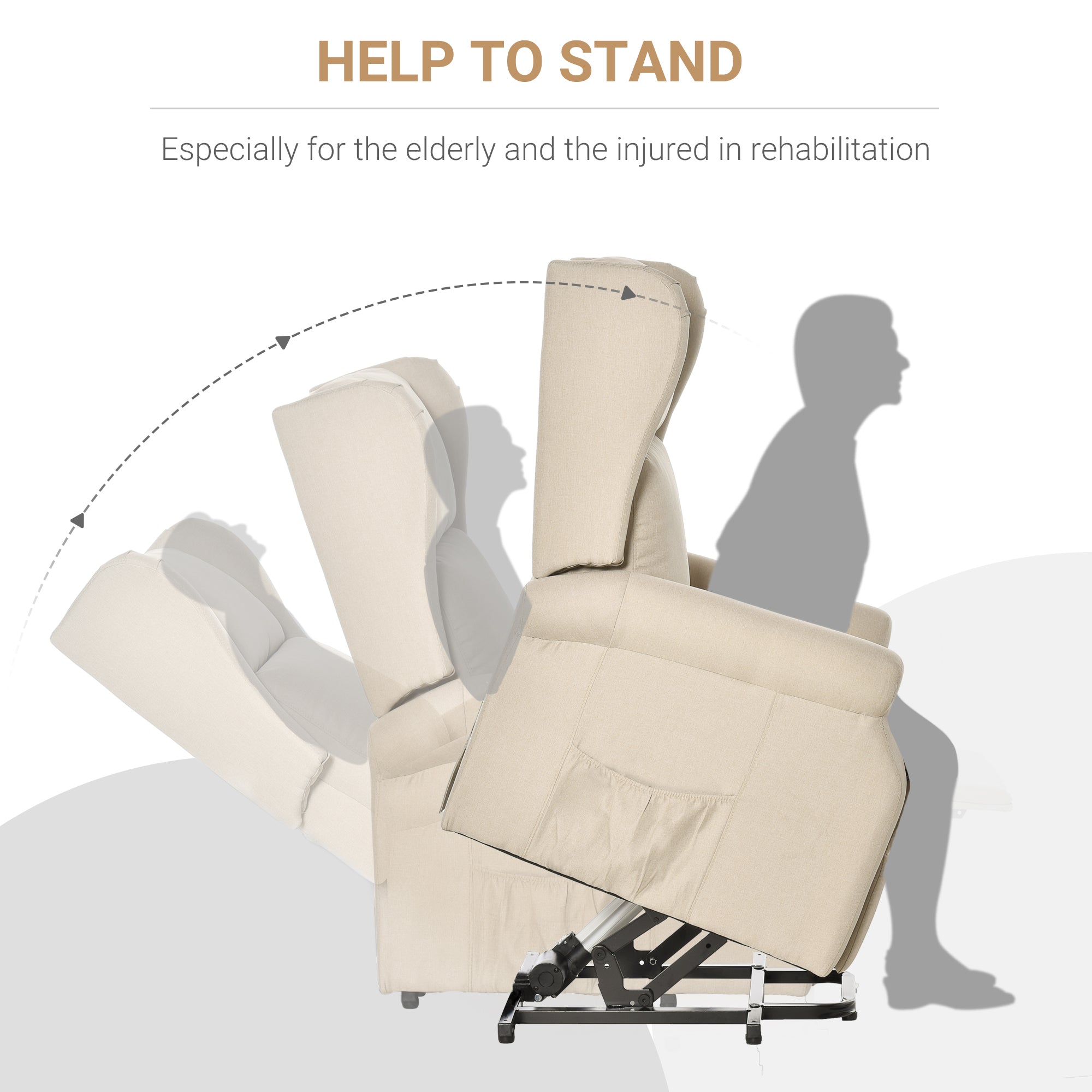HOMCOM Power Lift Recliner Armchair, Electric Lift Chair for Elderly, Fabric Riser and Reclining Chair with Remote Control, Side Pockets, Extended Footrest, for Living Room, Beige - North Peak Garden Furniture