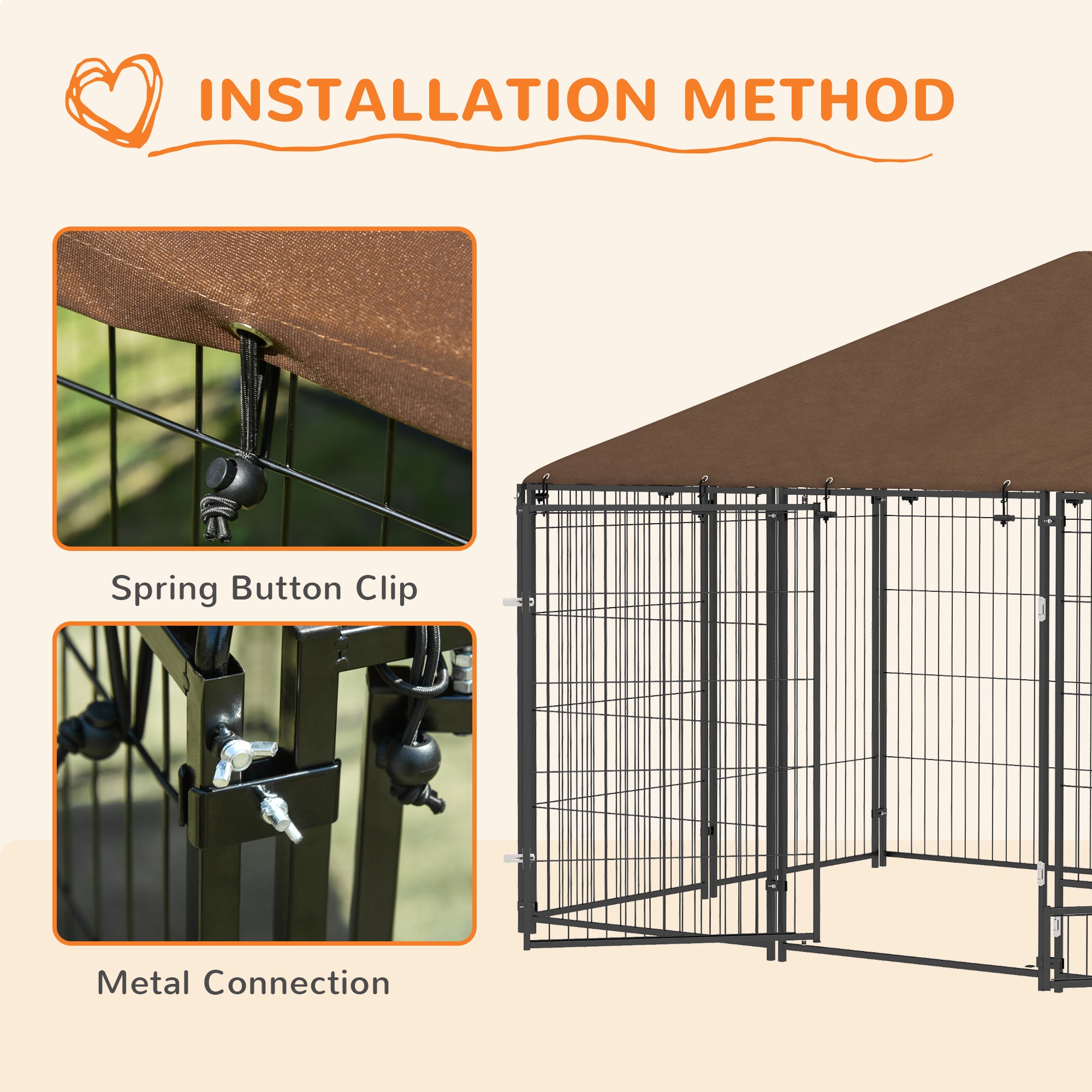 PawHut Outdoor Dog Kennel Puppy Play Pen with Canopy Garden Playpen Fence Crate Enclosure Cage Rotating Bowl 211 x 141 x 151 cm - North Peak Garden Furniture