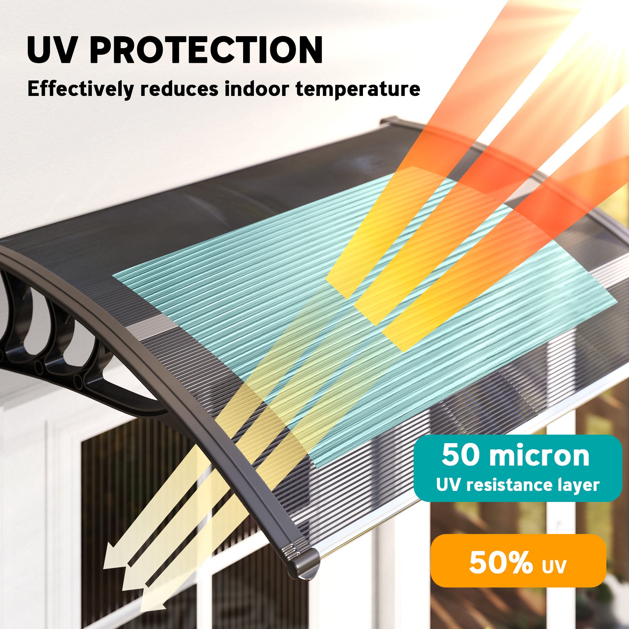 Outsunny Door Canopy Awning Outdoor Window Rain Shelter Cover for Front/Back Door Porch Black 100 x 75cm