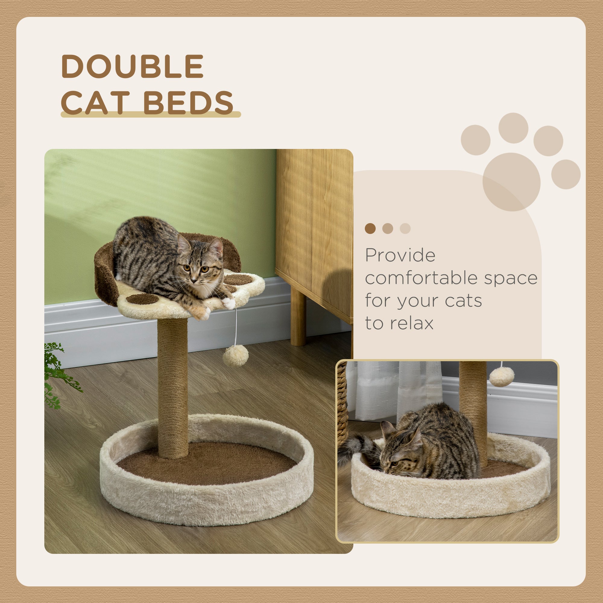 PawHut 44cm Cat Tower, Cat Tree for Indoor Cats, with Sisal Cat Scratching Post, Toy Ball - Brown