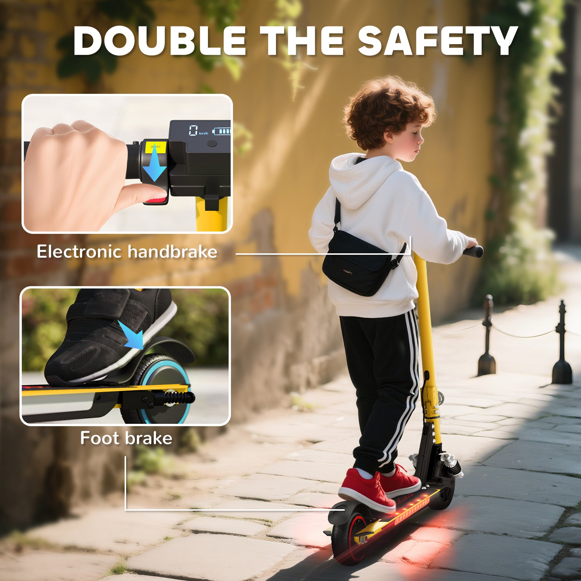 SPORTNOW Folding Electric Scooter for Kids Age 6-14 with Dual Brakes, Front Suspension, LED Colourful Lights and Display, 6.8kg Lightweight Aluminium E Scooter, Up to 14 KM/H & 6 KM, Gold Tone