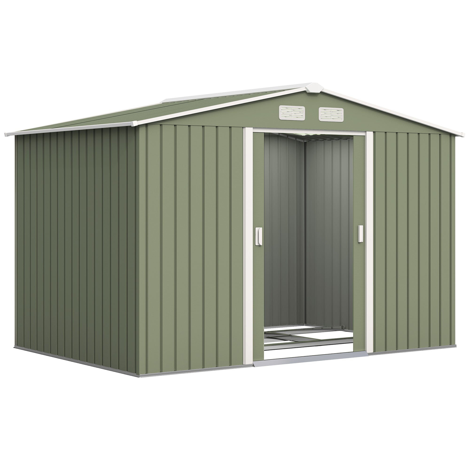 Outsunny 9 x 6ft Metal Garden Shed, Outdoor Storage Tool House with Ventilation Slots, Foundation Kit and Lockable Double Doors, Light Green