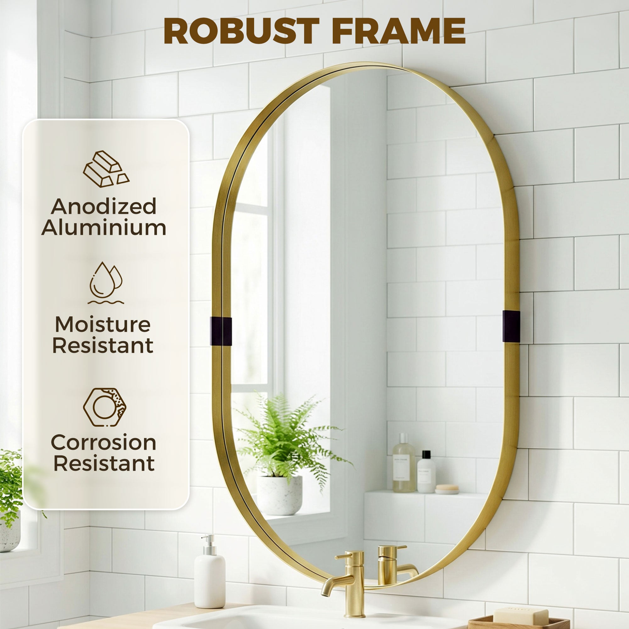 HOMCOM Wall Mirror, Bathroom Mirror with Elevated Aluminium Alloy Frame, 60 x 90 cm, Gold Tone