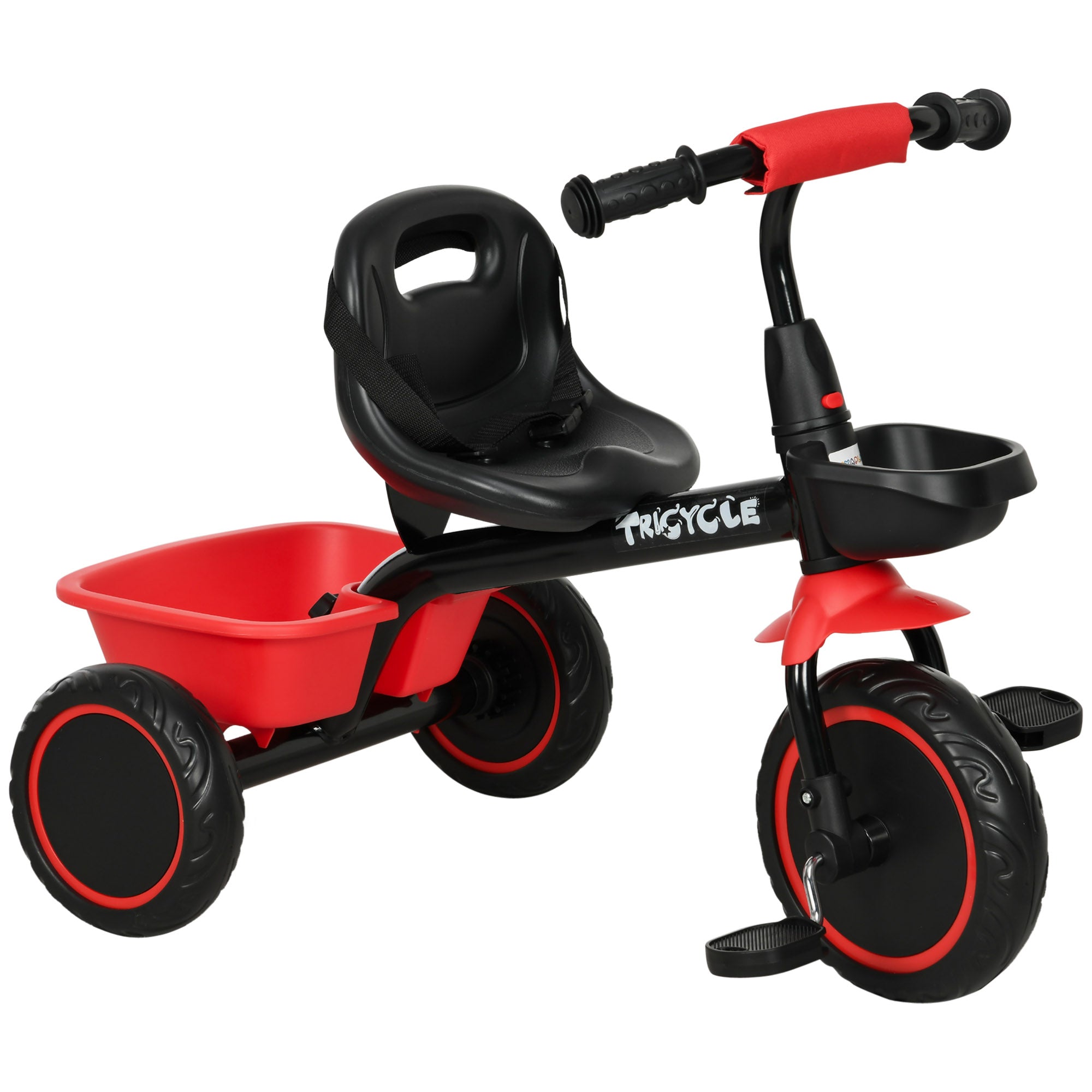 AIYAPLAY Kids Trike for 2-5 Years with Adjustable Seat, Pedal, Baskets, Red - North Peak Garden Furniture