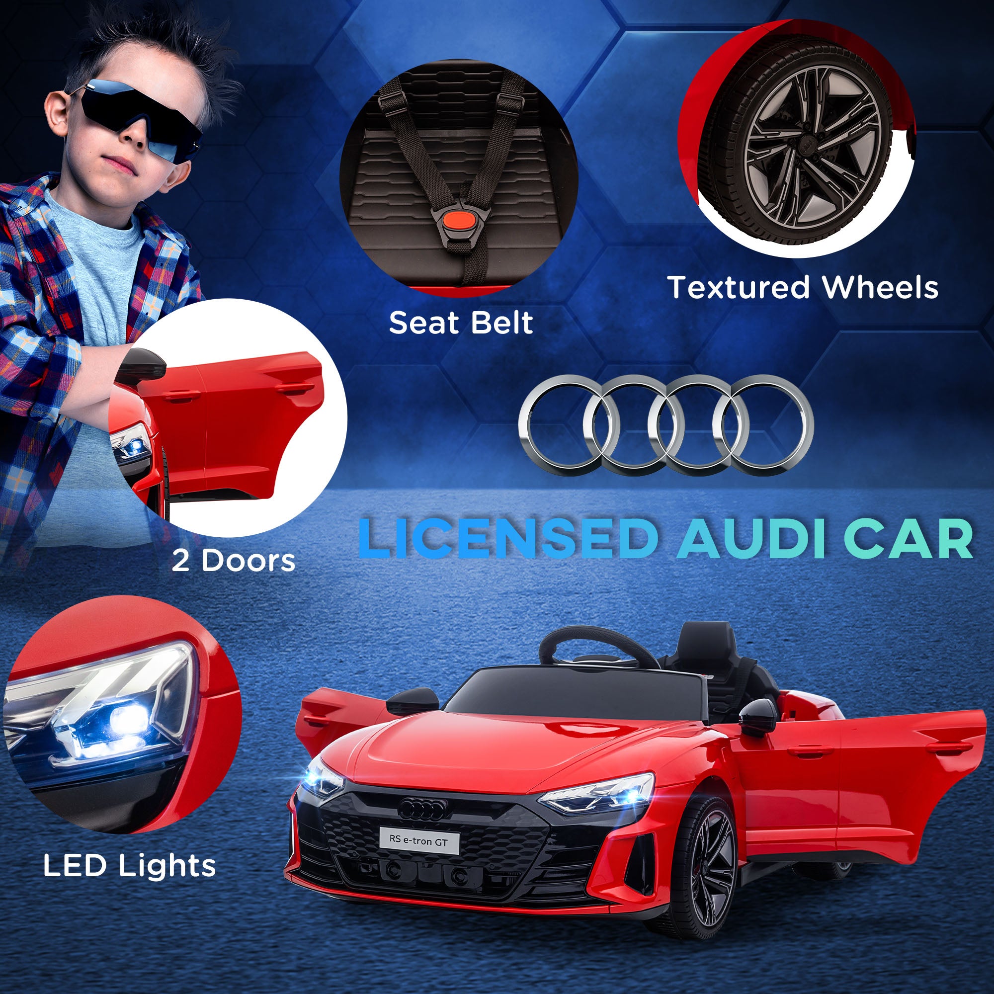 HOMCOM Audi Licensed 12V Kids Electric Ride-On, with Remote Control, Suspension System, Lights, Music, Motor - Red - North Peak Garden Furniture