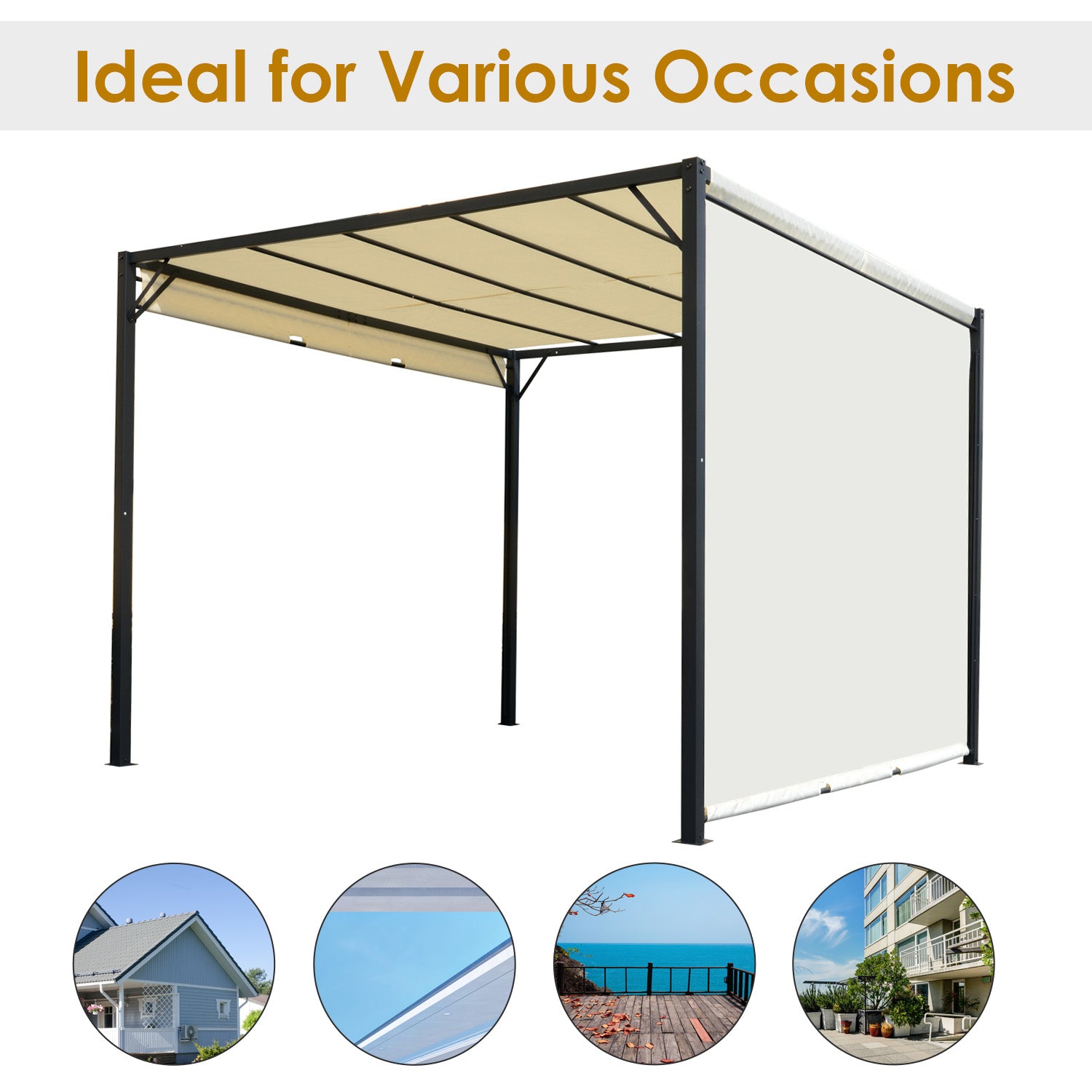 Outsunny Metal Pergola With Canopy Retractable Pergola Canopy 3Lx3Wx2.3H m Garden Gazebo Party Tent Sun Shelter Cover - Cream White/Black - North Peak Garden Furniture