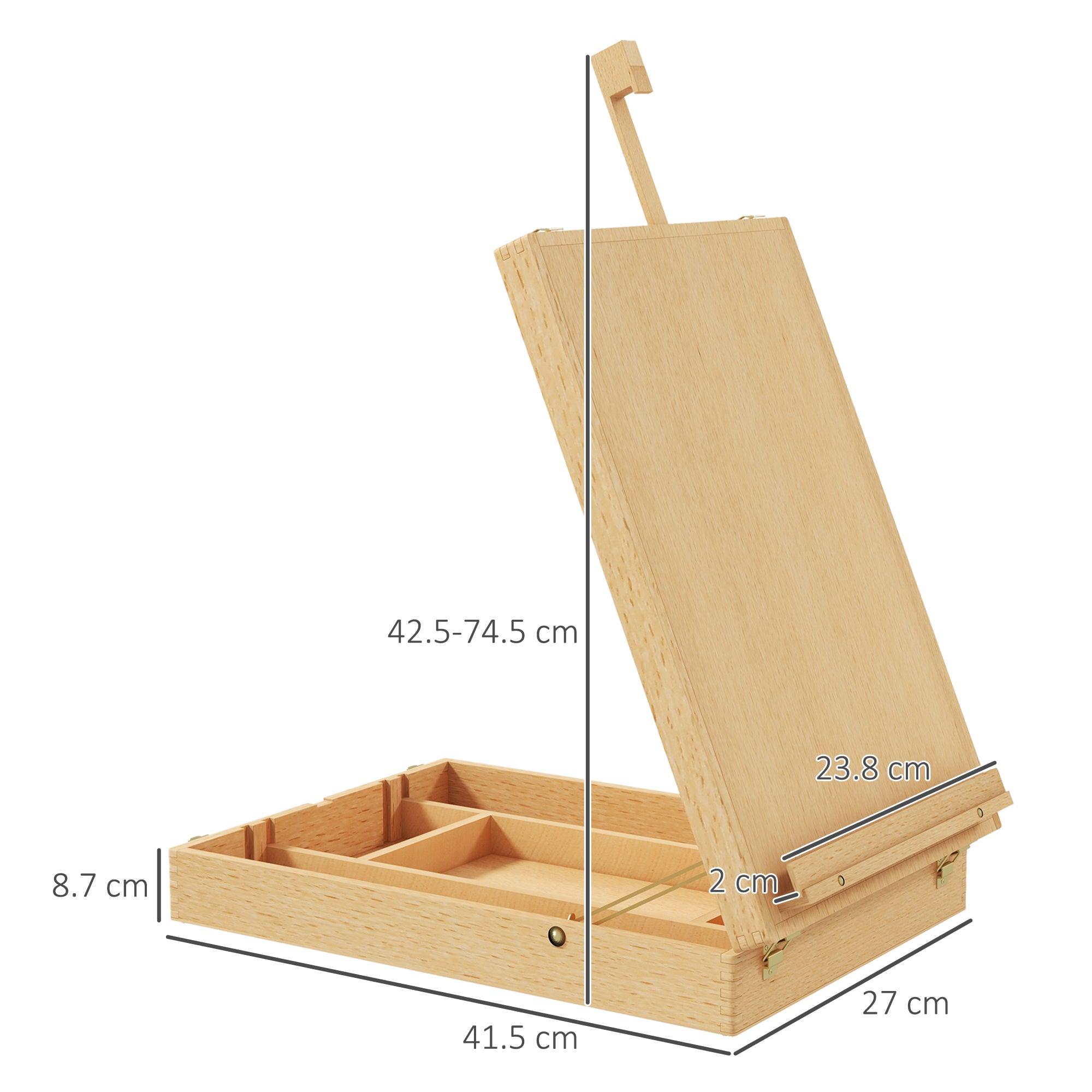Vinsetto Wooden Table Easel Box Hold Canvas up to 61cm, Adjustable Beechwood Storage Table Box Easel, Portable Folding Artist Drawing & Sketching Board for Adults, Beginners, Artists Painting - North Peak Garden Furniture