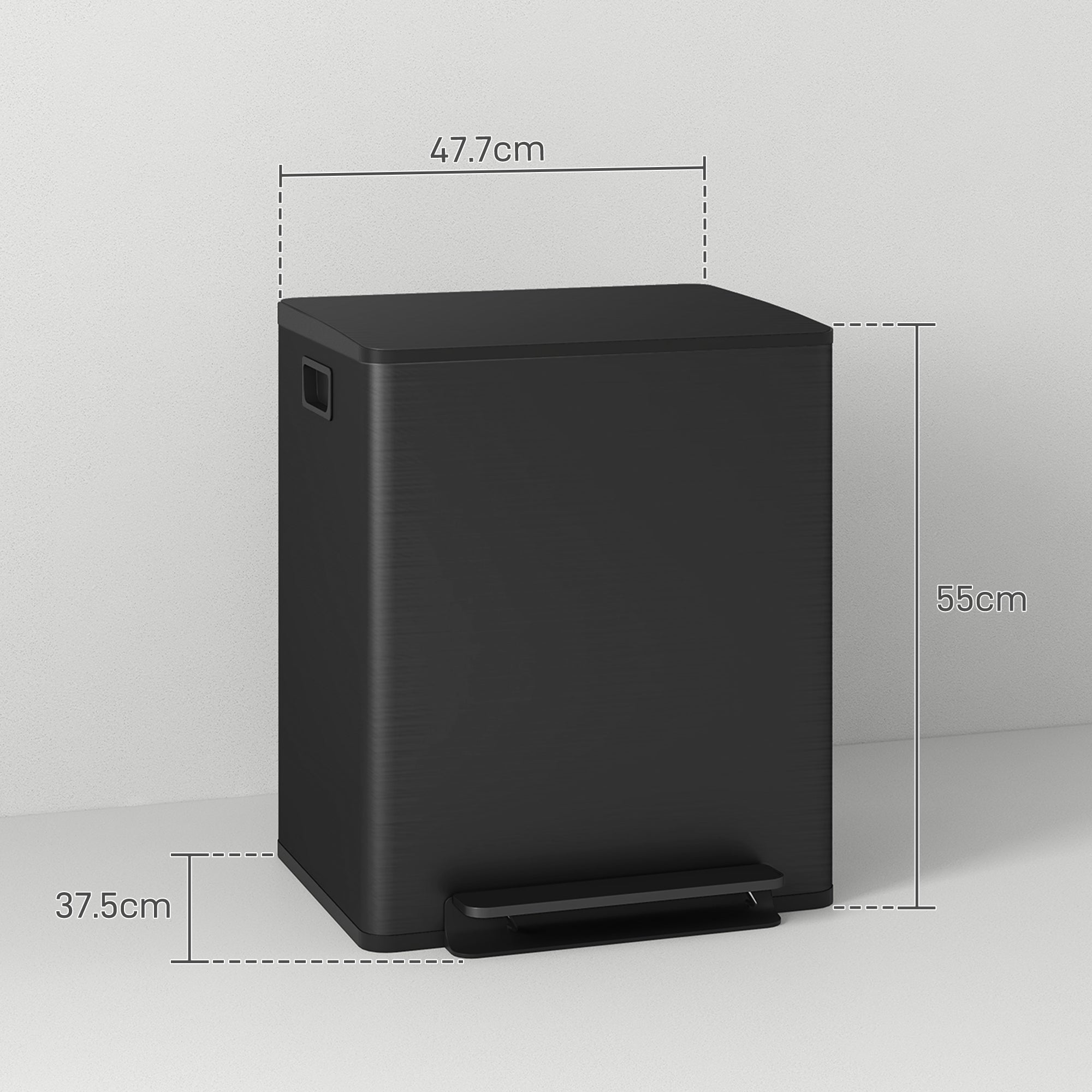 HOMCOM 50L Dual Compartment Stainless Steel Bin, with Deodoriser Holders - Black - North Peak Garden Furniture