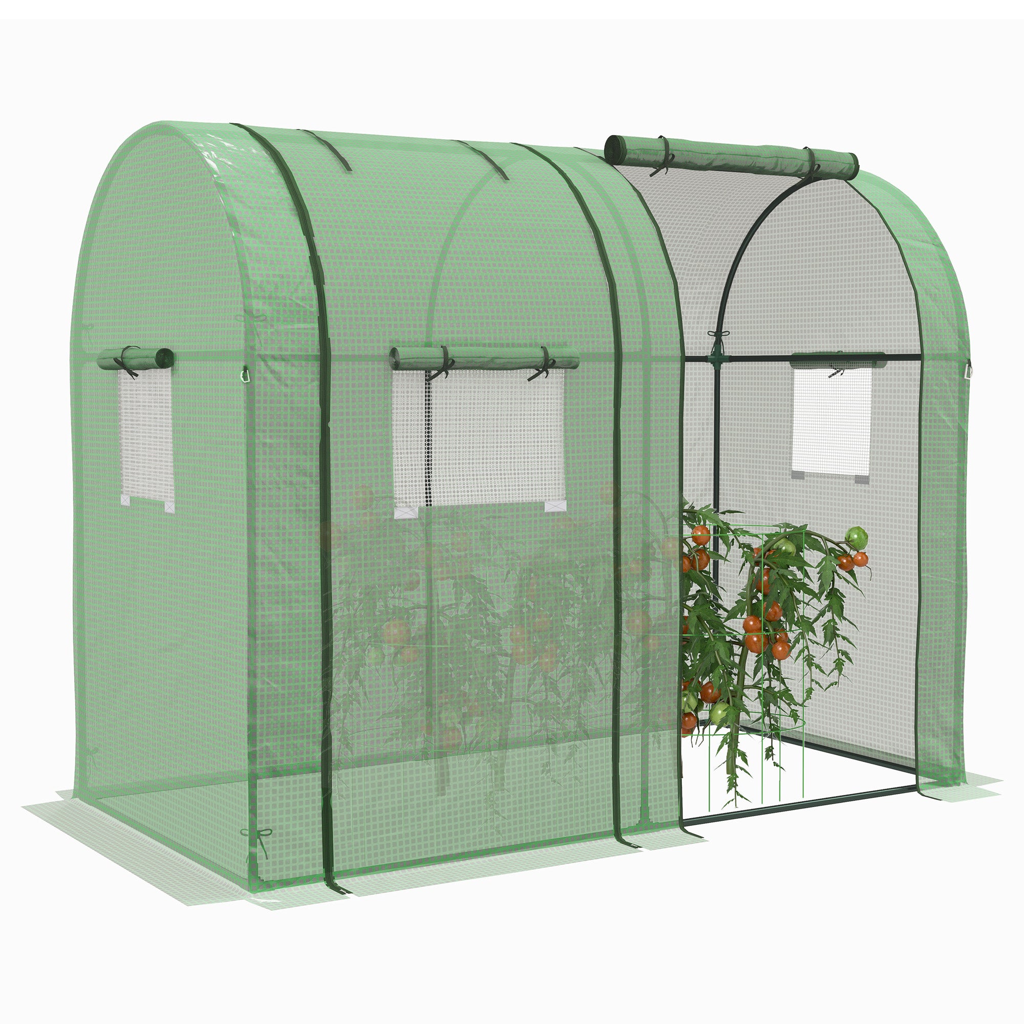 Outsunny Tomato Greenhouse, Garden Growhouse with 2 Roll-up Doors and 4 Mesh Windows, Portable Indoor Outdoor Green House, 185 x 94 x 150cm, Green - North Peak Garden Furniture