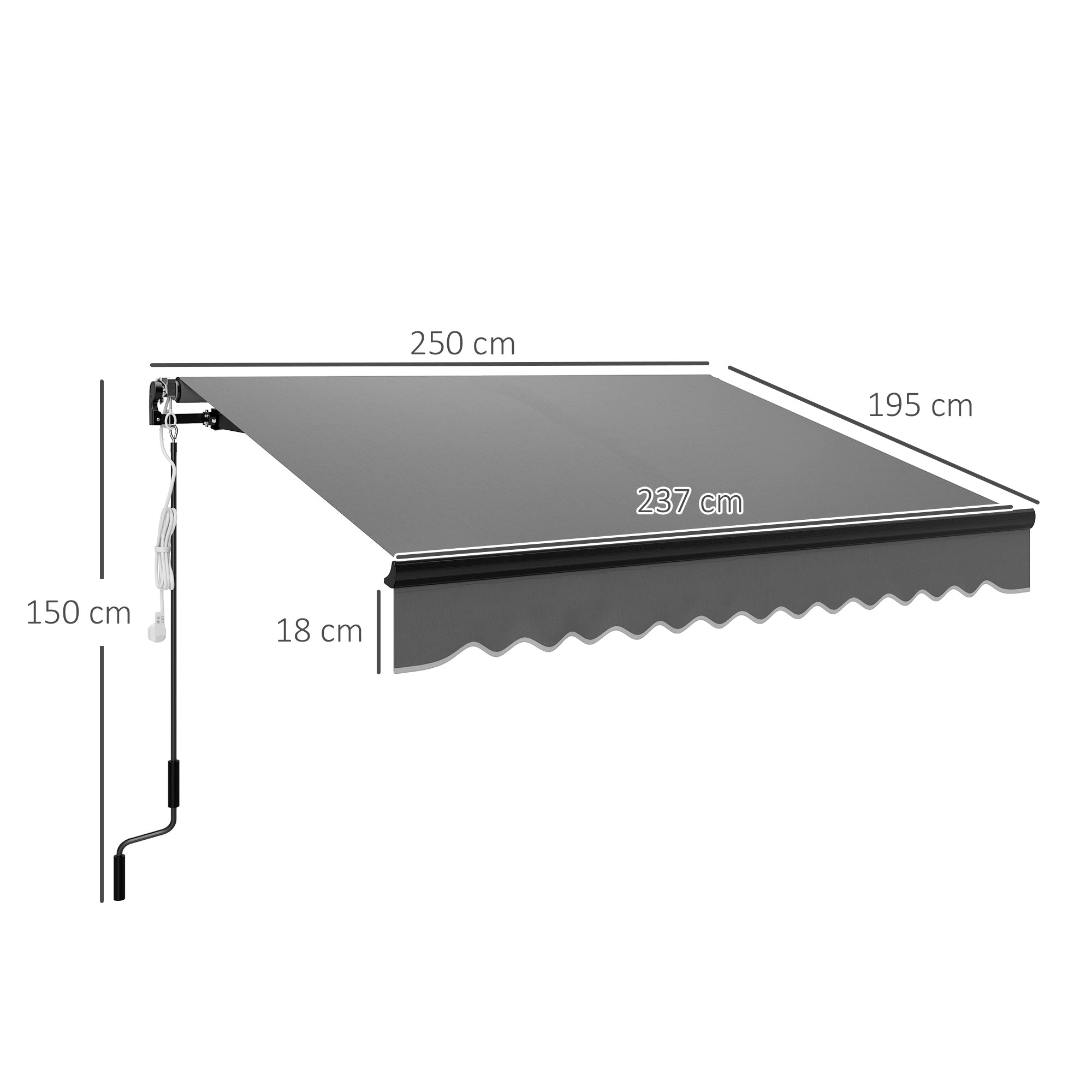 Outsunny 2.5 x 2m Electric Awning with LED Light and Remote Controller, Aluminium Frame DIY Retractable Awning, UV50+ Sun Shade Canopy for Garden Patio Deck Door Window, Dark Grey - North Peak Garden Furniture
