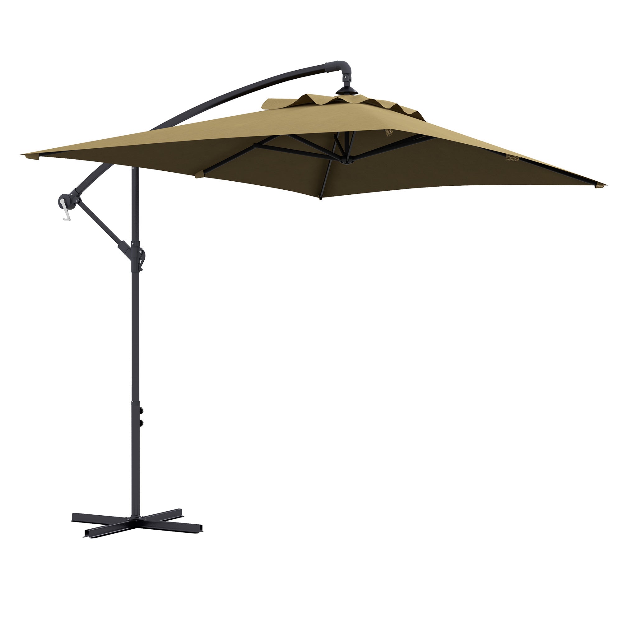 Outsunny 3m Square Canopy Cantilever Parasol, with Cross Base - Brown - North Peak Garden Furniture