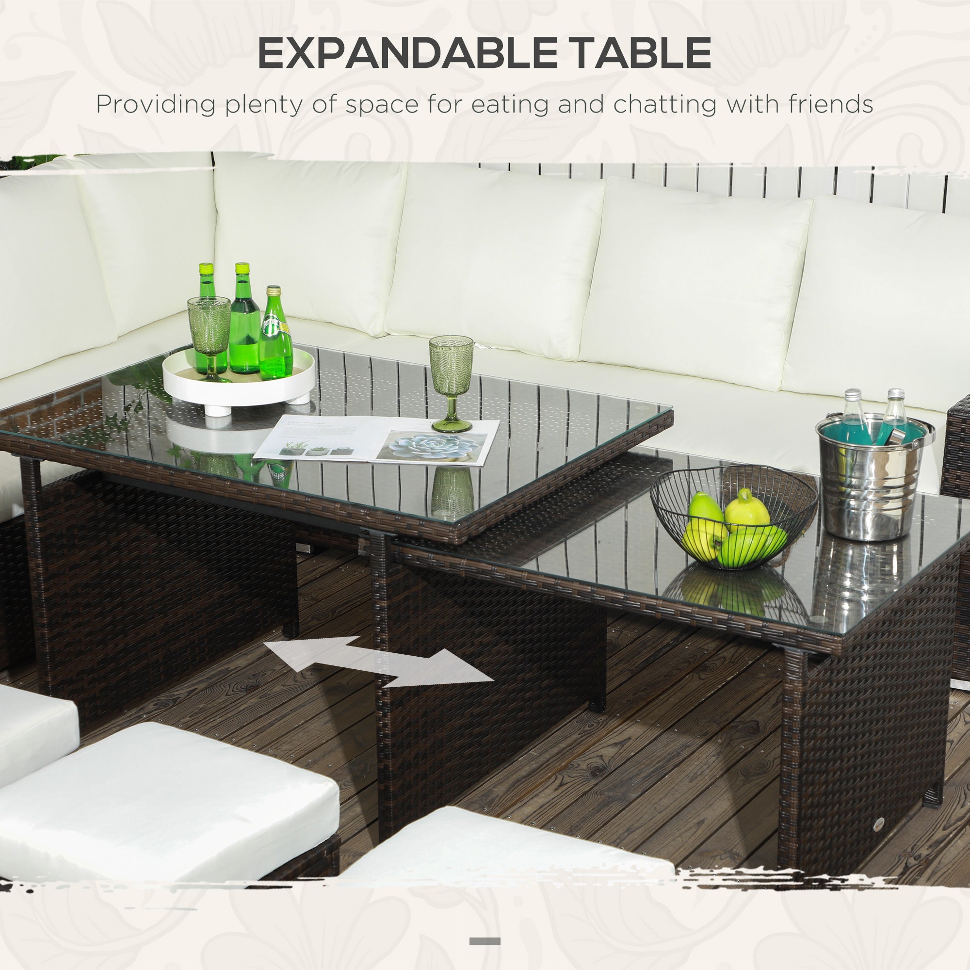 Outsunny Seven-Piece Rattan Garden Sofa Set, with Expanding Table - Cream White - North Peak Garden Furniture