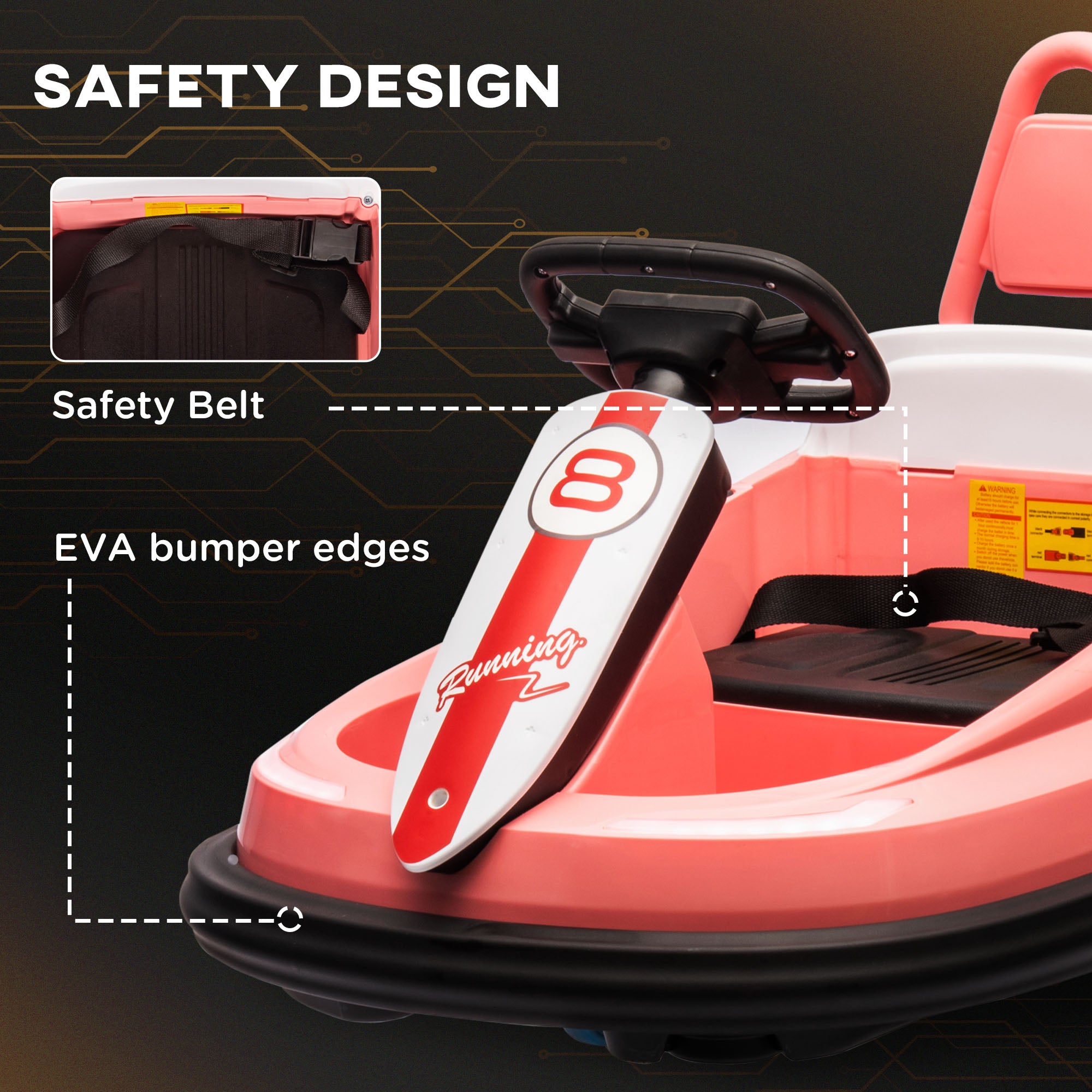 HOMCOM 6V Electric Kids Bumper Car, 6V Spin Waltz Car, with Music, Horn, Lights - Pink - North Peak Garden Furniture