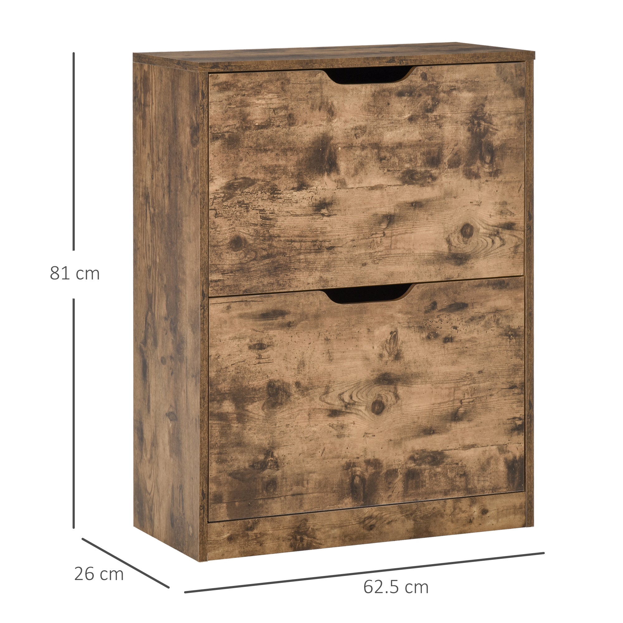HOMCOM Industrial Shoe Cabinet with 2 Flip Drawers, Narrow Shoe Storage Cabinet for 12 Pairs, Freestanding Slim Shoe Storage Organiser for Entryway, Hallway, Rustic Brown - North Peak Garden Furniture