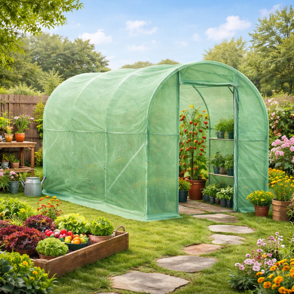Outsunny 3 x 2 x 2m Polytunnel Greenhouse with Hinged Door, Walk-in Grow House Tent with PE Cover and Galvanised Steel Frame, Green