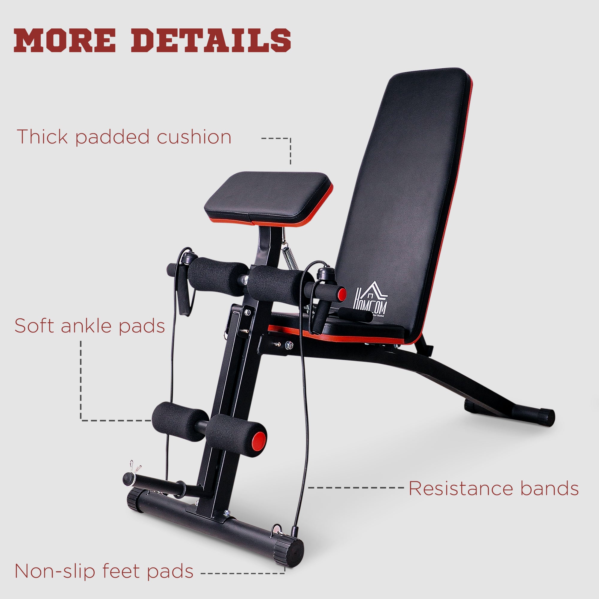 HOMCOM Foldable Weight Bench, Adjustable Strength Training Sit Up Ab Bench Incline/Decline, Red - North Peak Garden Furniture