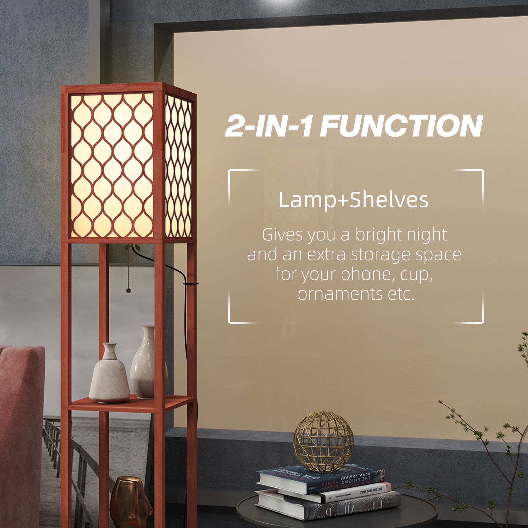 HOMCOM Duo Light Floor Shelves - Brown - North Peak Garden Furniture