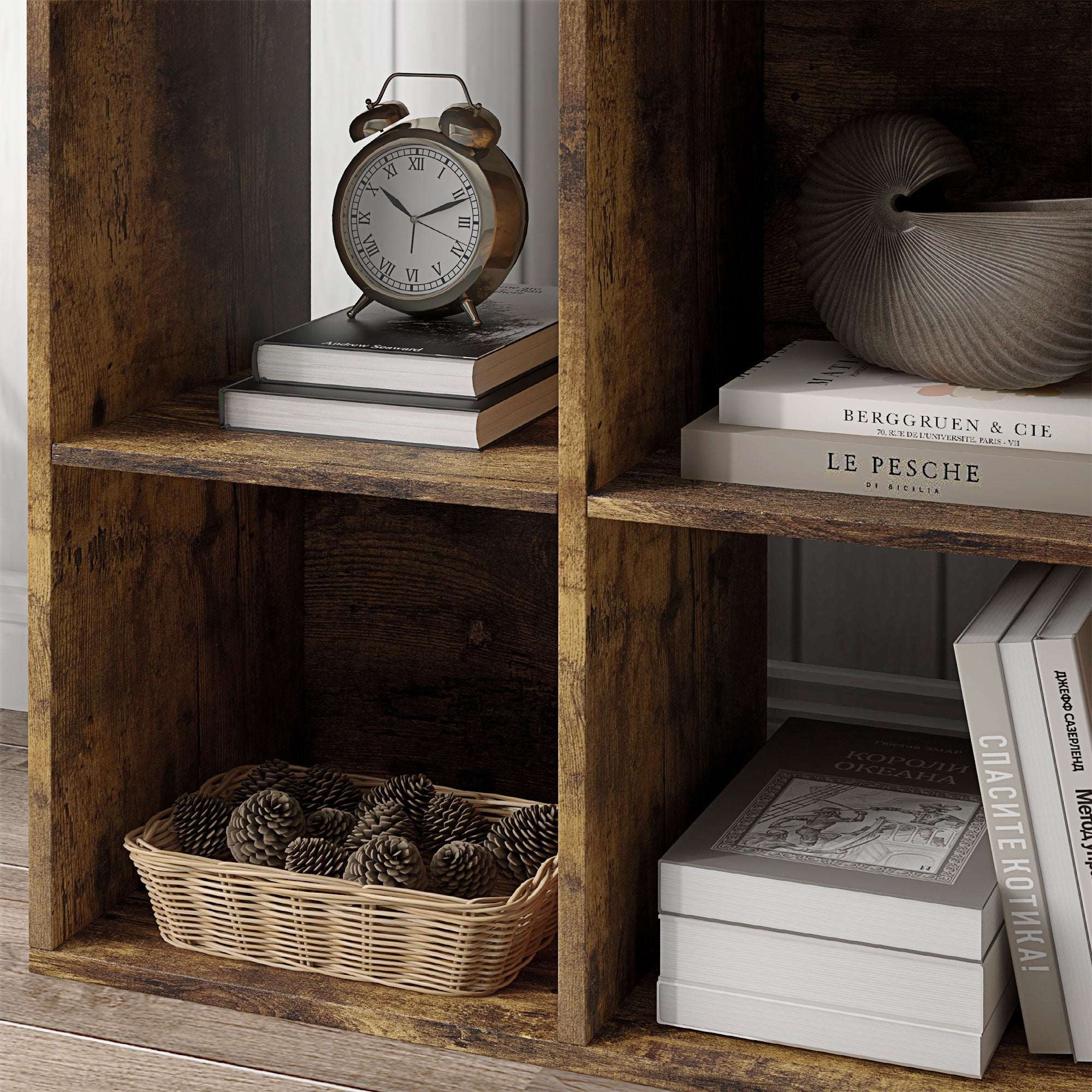 HOMCOM 3-tier 6 Cubes Storage Unit Particle Board Cabinet Bookcase Organiser Home Office Shelves Rustic Brown - North Peak Garden Furniture