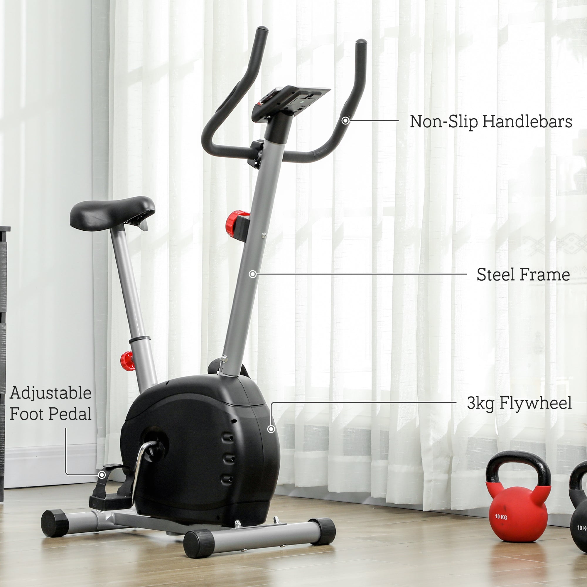 SPORTNOW Quiet Exercise Bike with 8-Level Magnetic Resistance and Heart Rate Sensor, for Home Gym, Grey and black - North Peak Garden Furniture