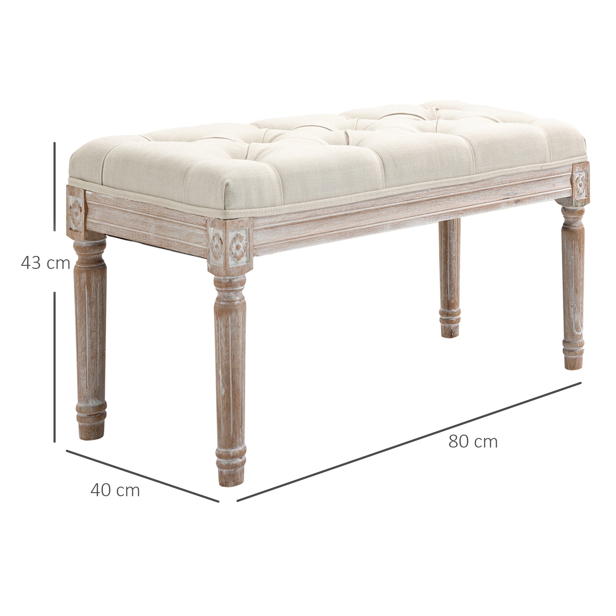 HOMCOM End of Bed Bench, Window Seat, Tufted Bench for Bedroom, Hallway, Living Room, Cream White