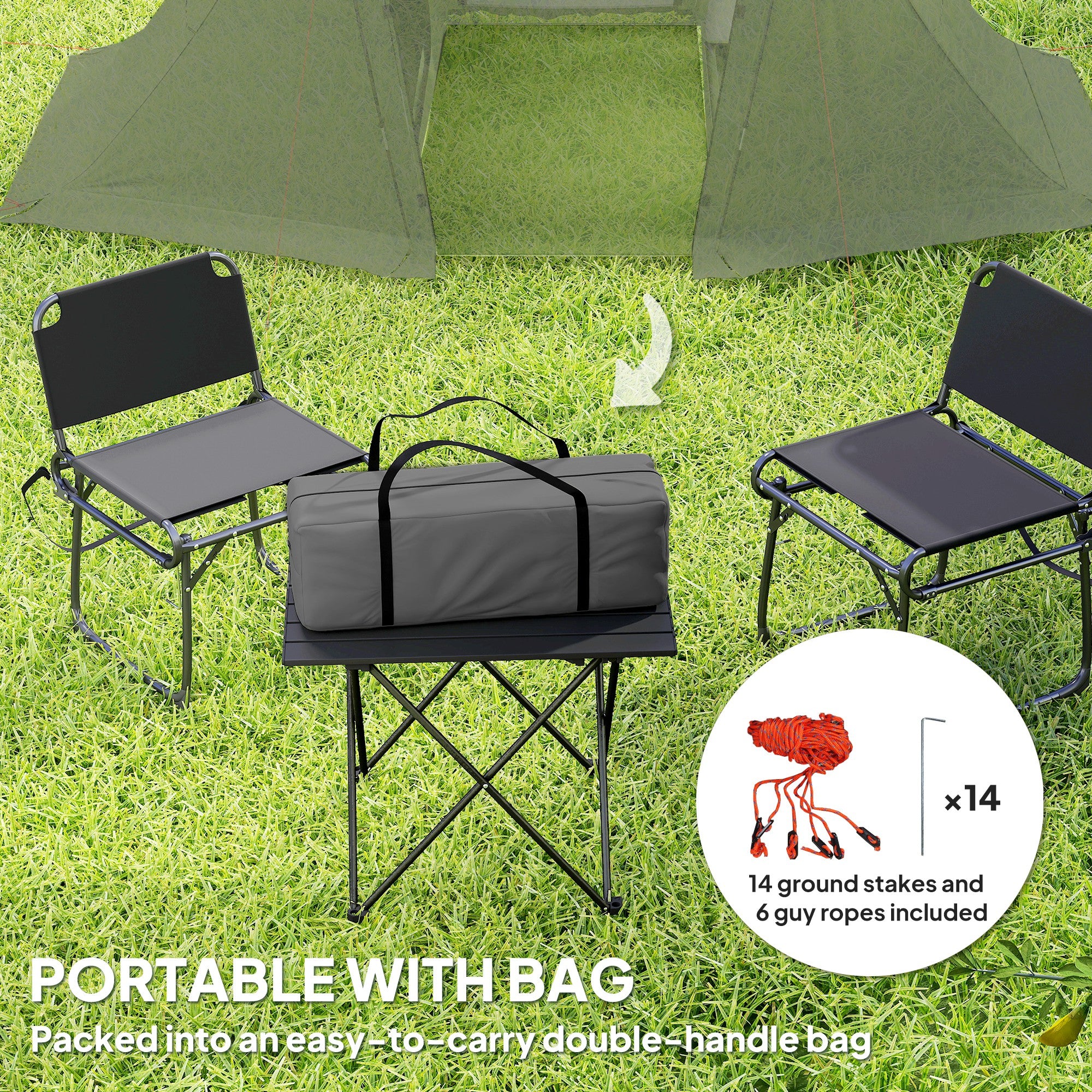 Outsunny 3 Man Camping Tent with Living Area and 2 Bedrooms, 3000mm Waterproof Family Tent with Sewn-in Groundsheet, Portable with Bag for Hiking, Festival, Backpacking, Drak Grey - North Peak Garden Furniture