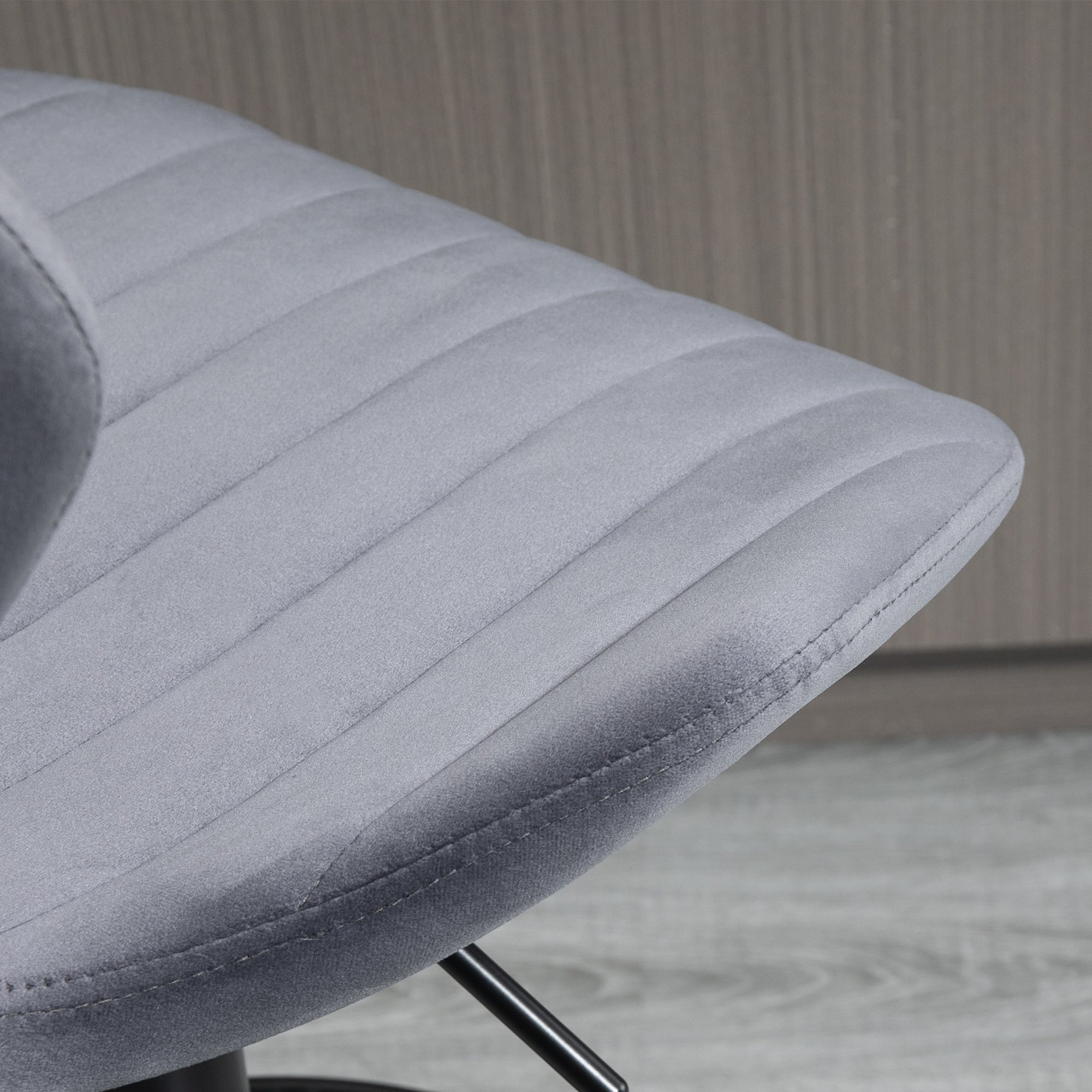 HOMCOM Bar Stool Set of 2 Velvet-Touch Fabric Adjustable Height Swivel Counter Chairs with Footrest, Grey - North Peak Garden Furniture