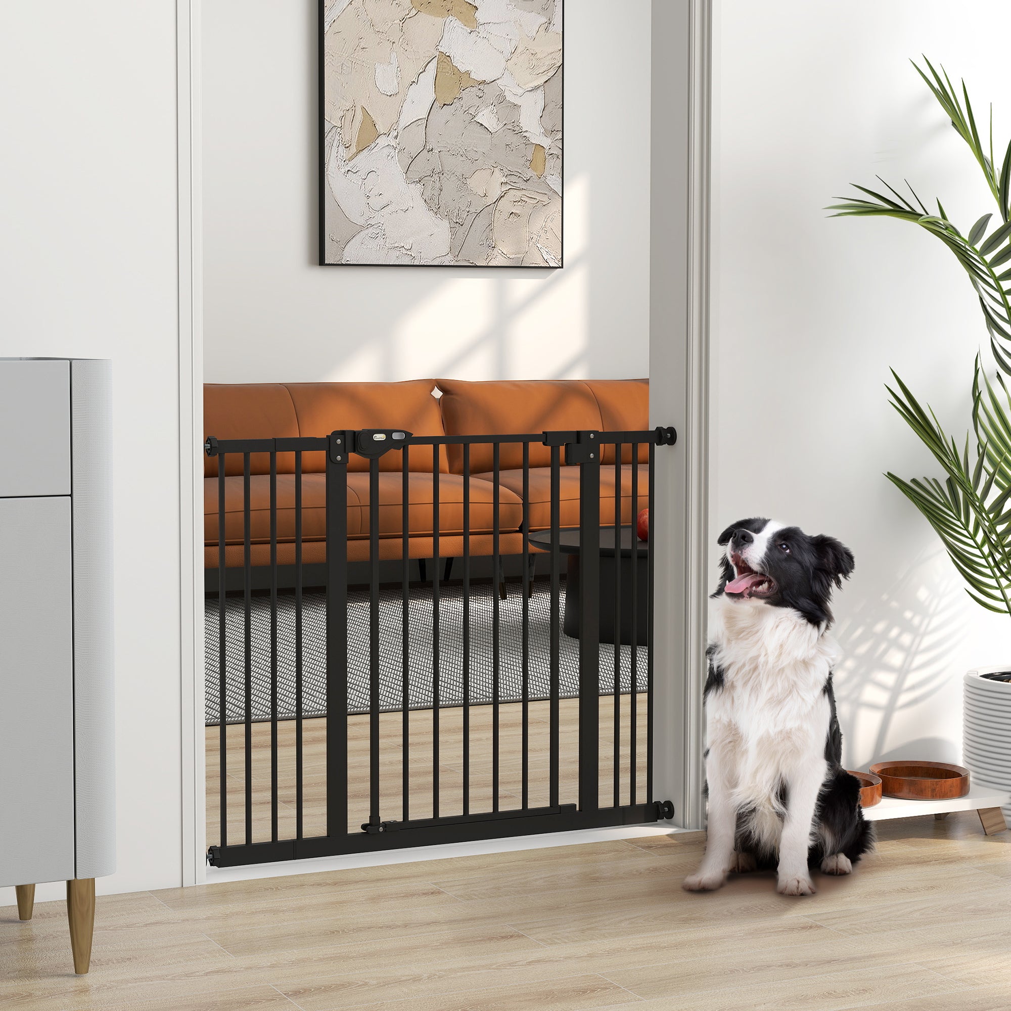 PawHut Metal 74-100cm Wide Adjustable Dog Gate Black - North Peak Garden Furniture