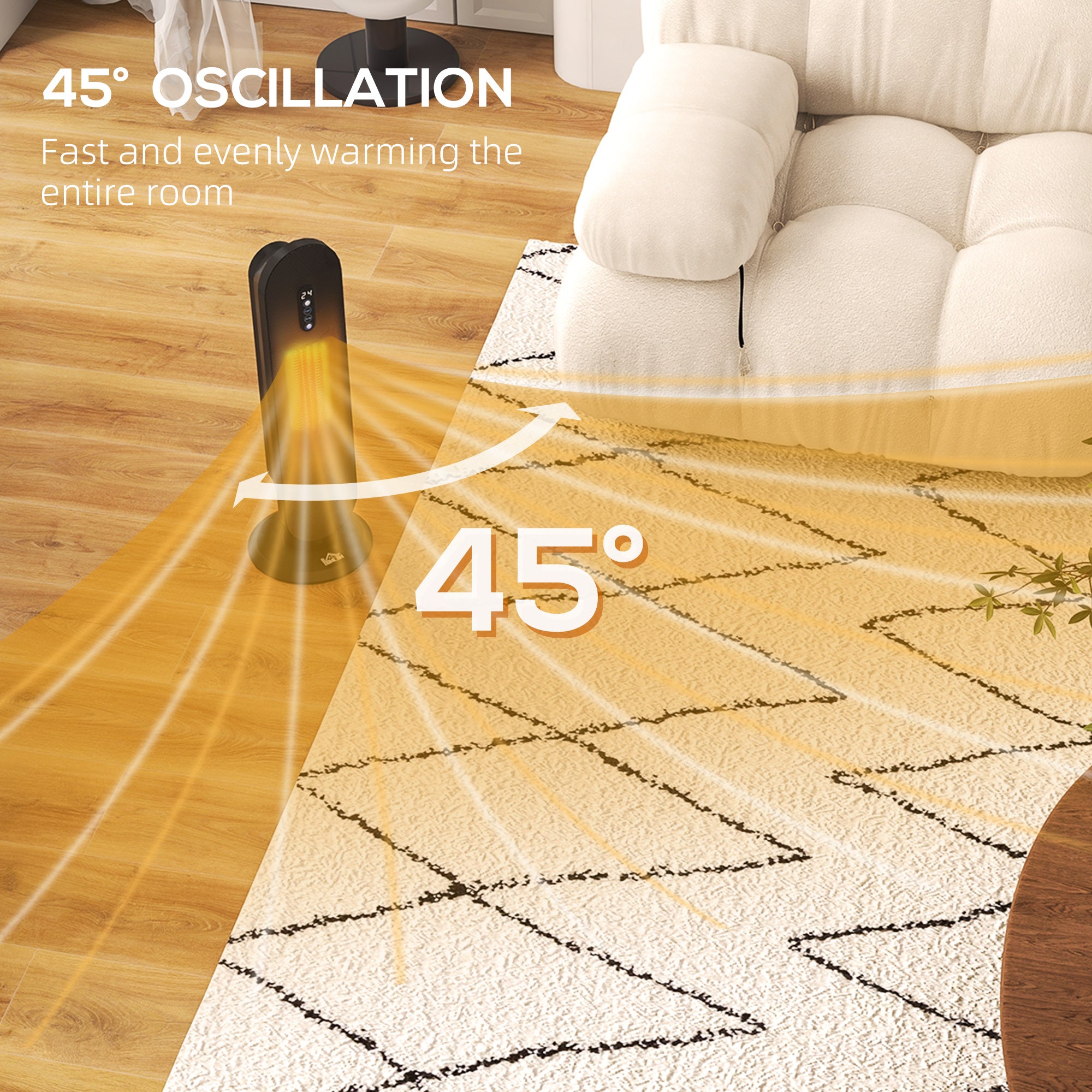 HOMCOM 45° Oscillating Ceramic Space Heater, with Remote - Black - North Peak Garden Furniture